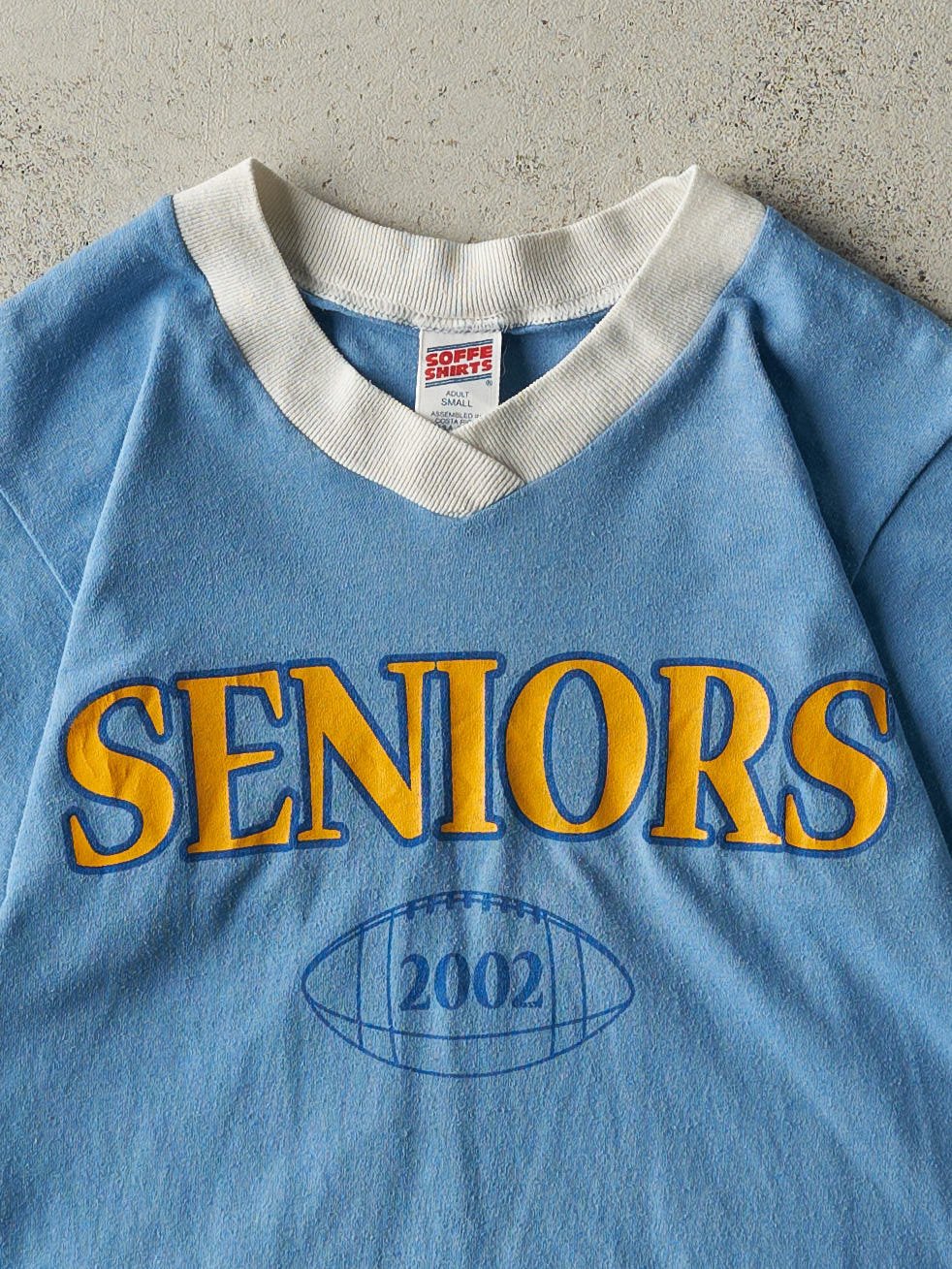 Vintage 02' Blue Seniors Football Baby Tee (XS)