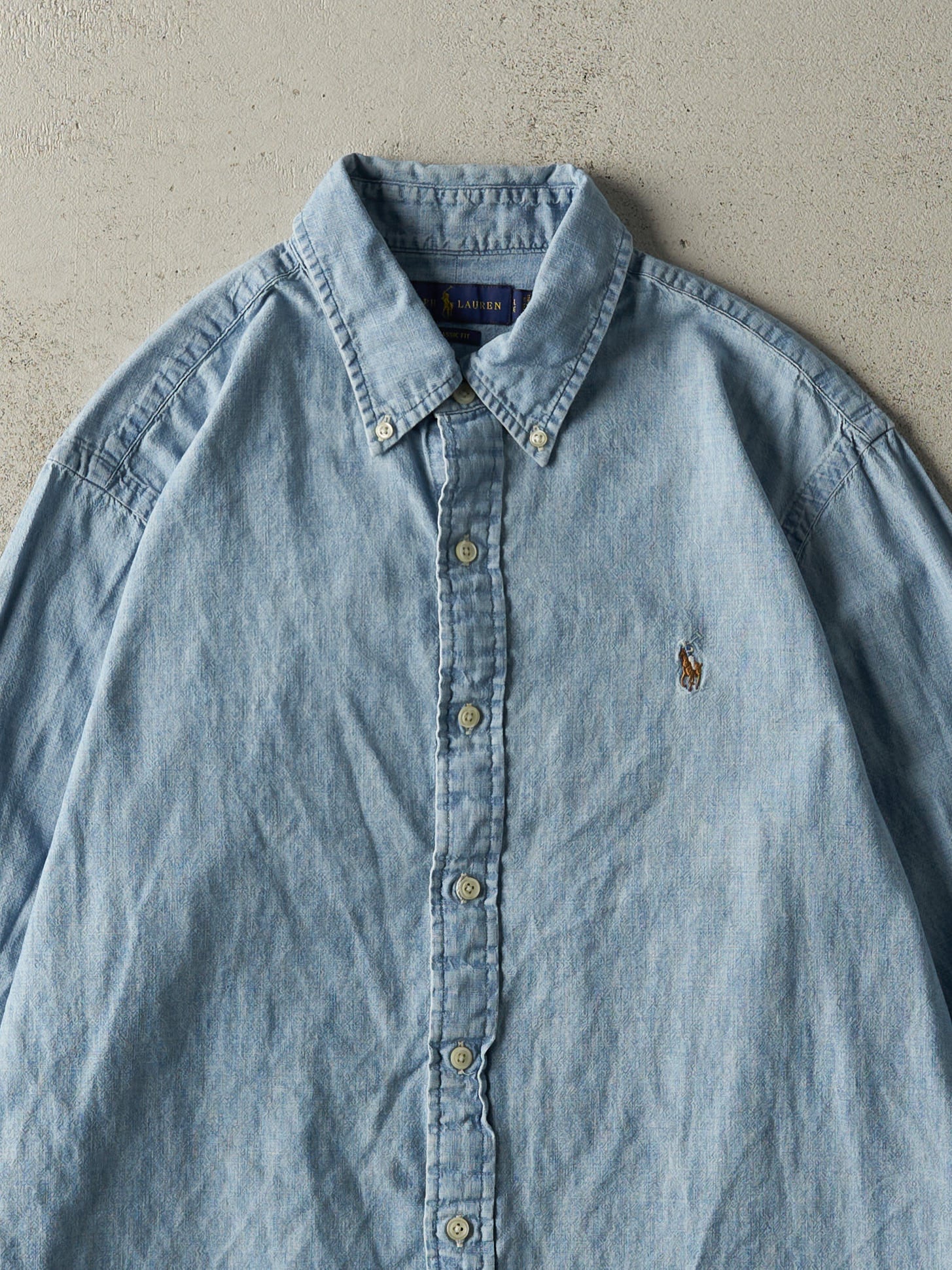 Vintage Y2K Light Wash Ralph Lauren Denim Button Up (M/L)