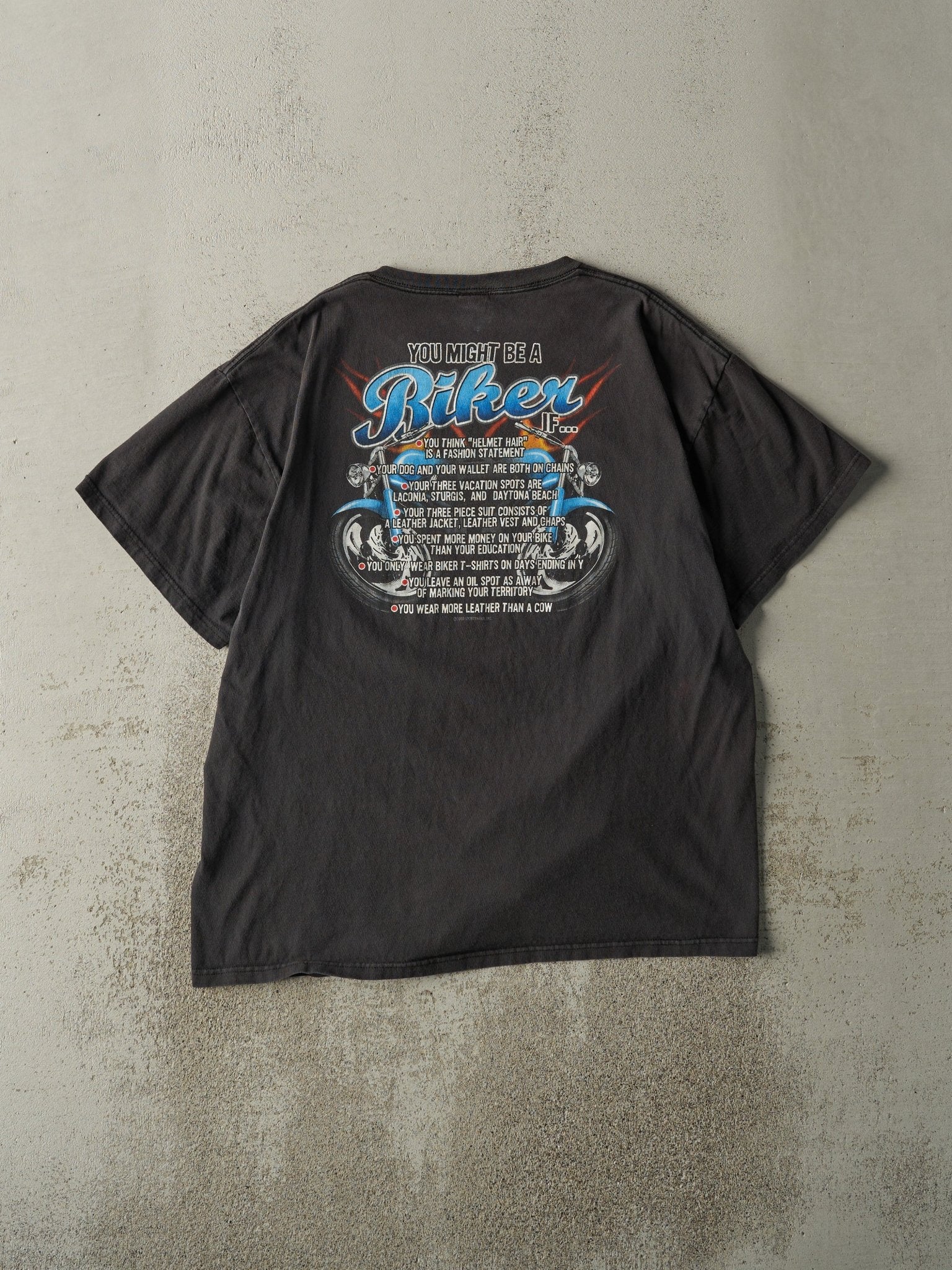 Vintage Y2K Faded Black "You Might Be A Biker If..." Tee (L/XL)
