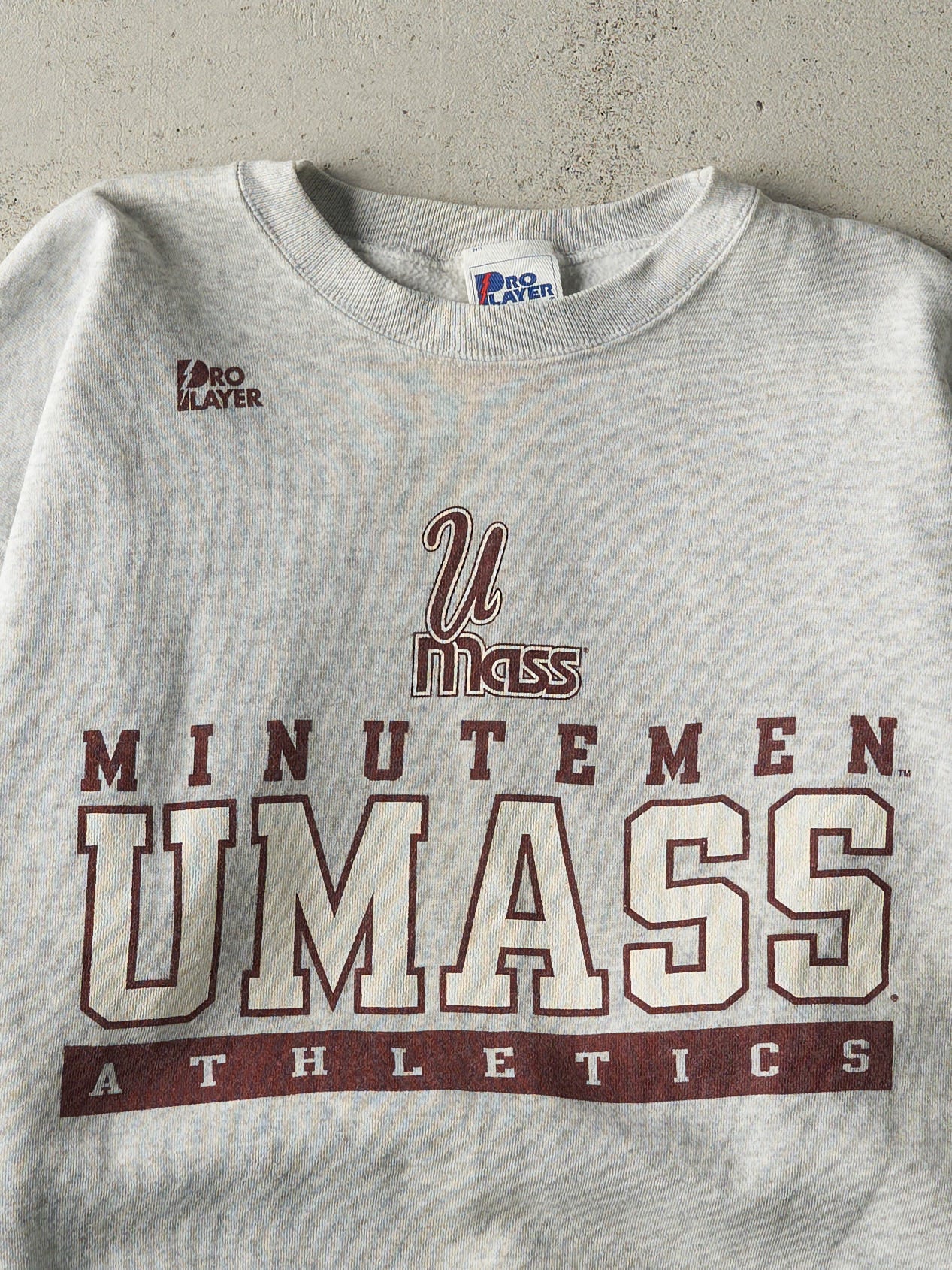Vintage 90s Heather Grey UMass Minutemen Crewneck (L)