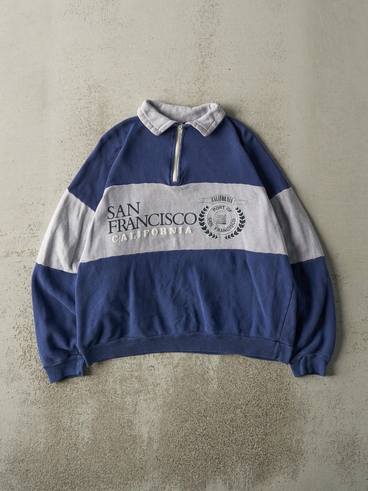 Vintage 90s Blue & Grey San Francisco Boxy Quarter Zip (M)