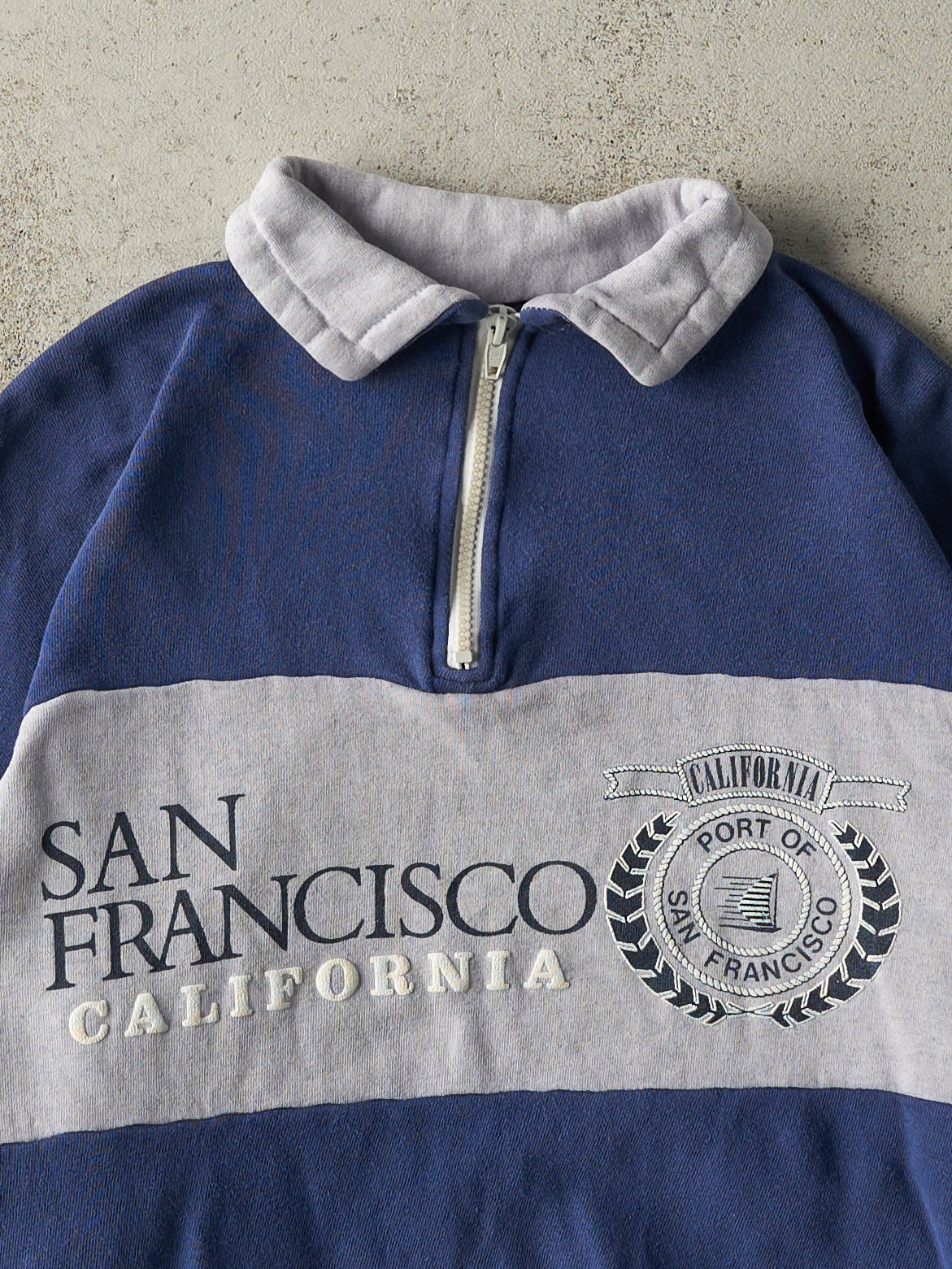 Vintage 90s Blue & Grey San Francisco Boxy Quarter Zip (M)