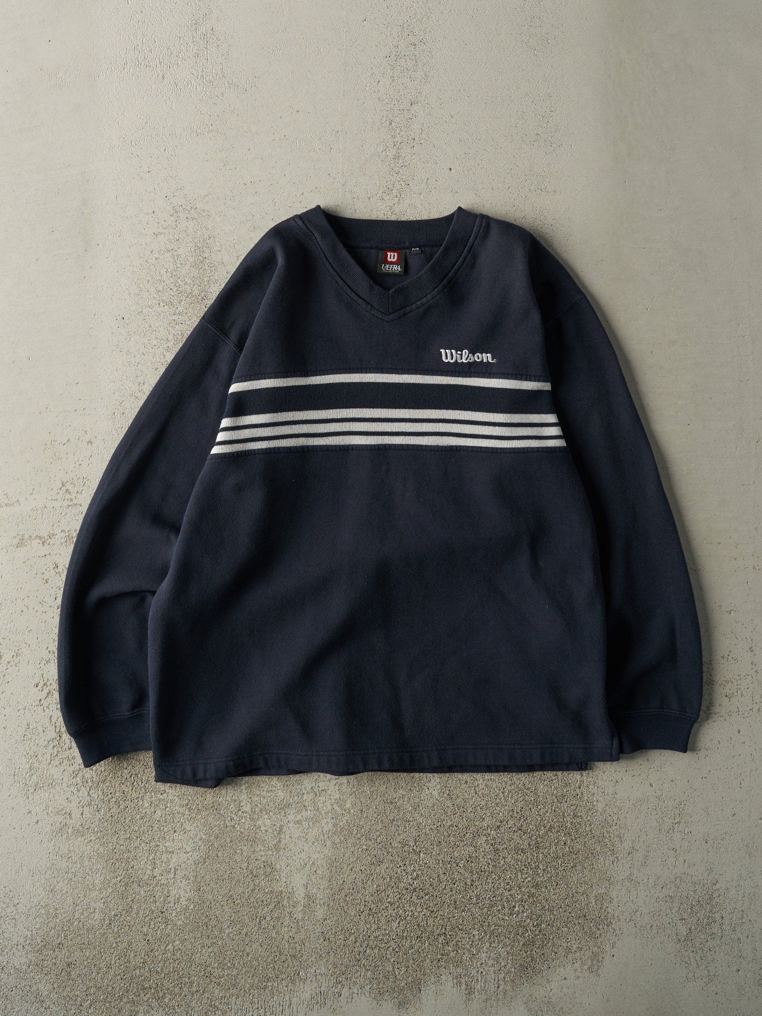 Vintage Y2K Navy Blue Embroidered Wilson V Neck Sweatshirt (M/L)