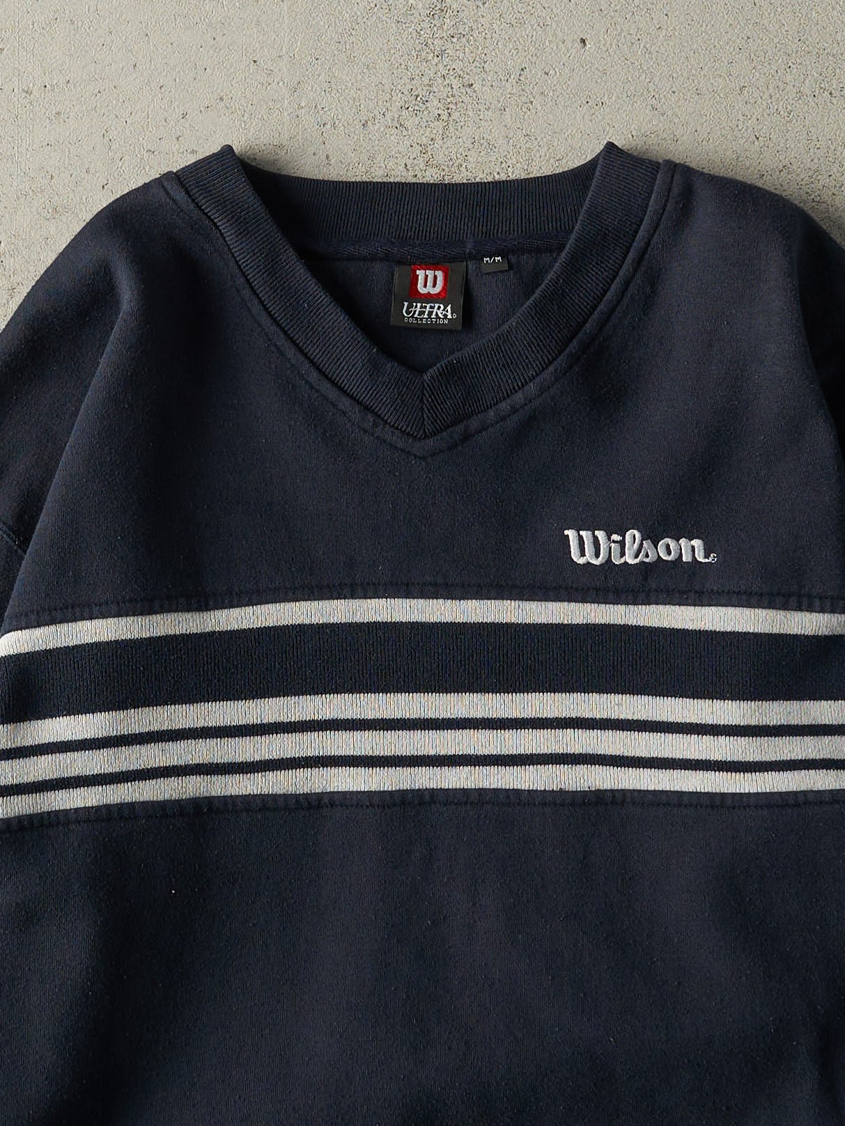 Vintage Y2K Navy Blue Embroidered Wilson V Neck Sweatshirt (M/L)