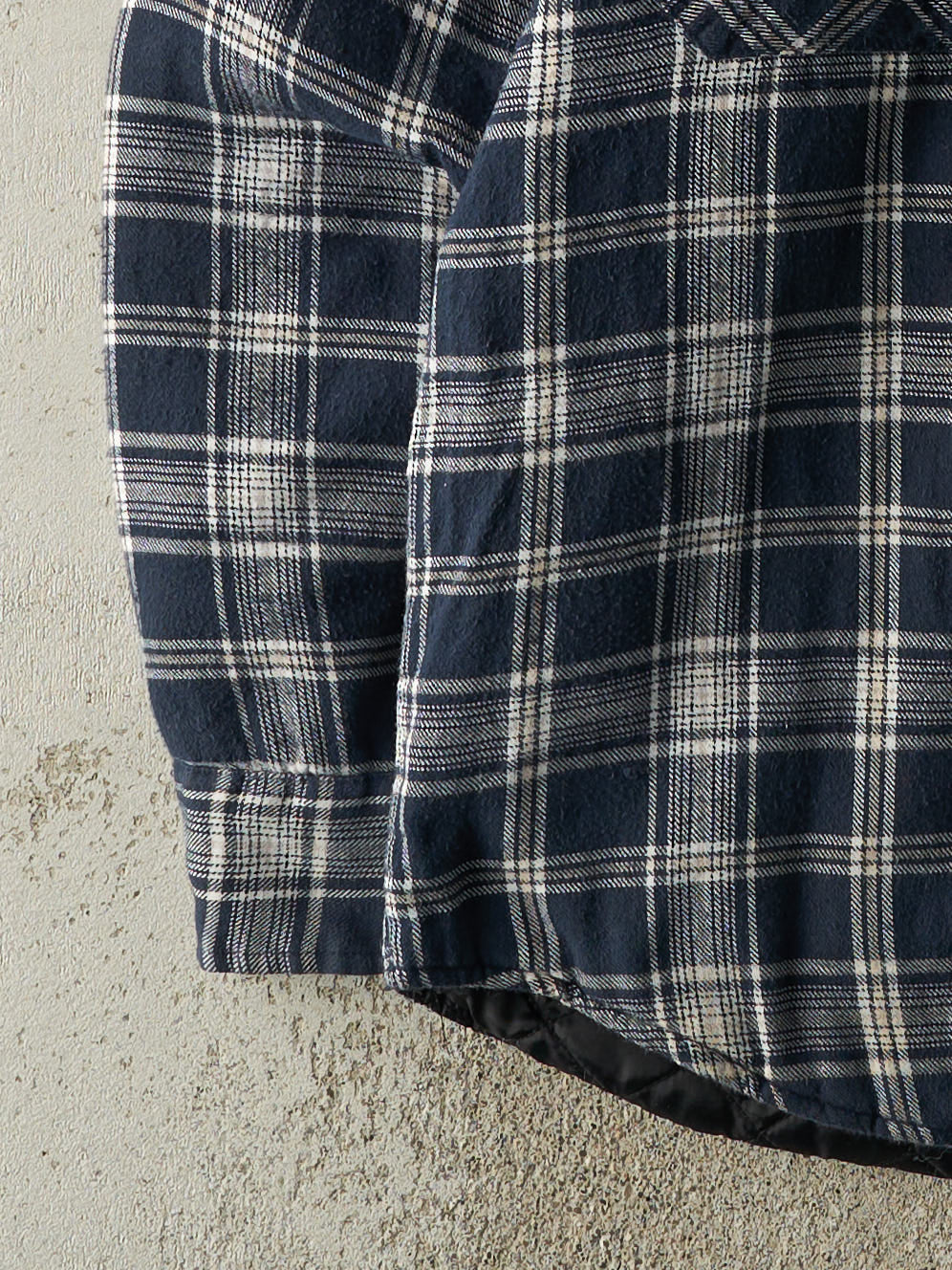 Vintage 90s Navy Blue Plaid Quilt Lined Button Up Jacket (M)