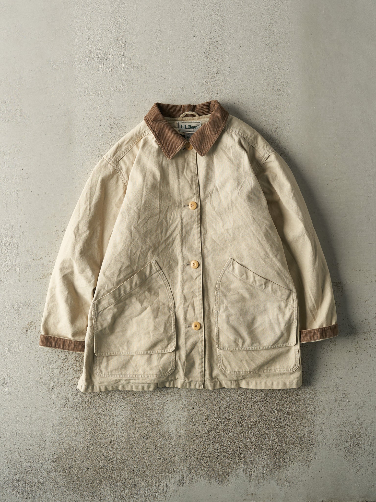 Vintage 90s Beige Button Up LL Bean Barn Jacket (M)