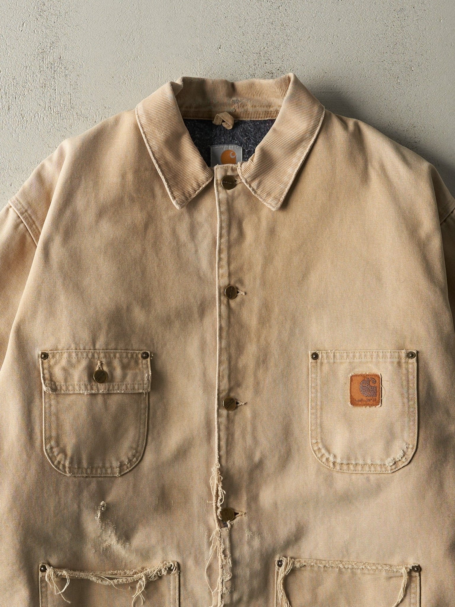 Vintage 90s Beige Carhartt Blanket Lined Chore Jacket (XXL)