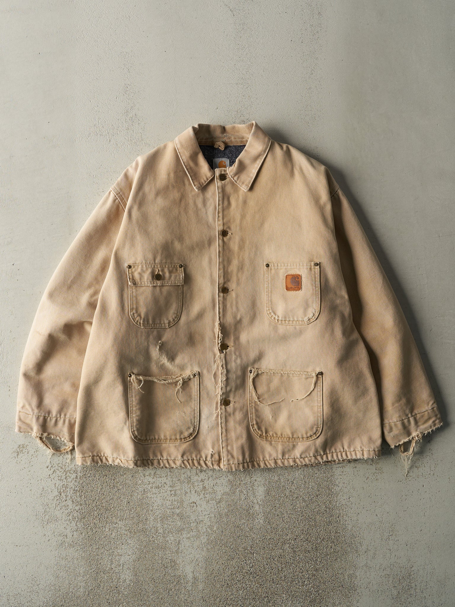 Vintage 90s Beige Carhartt Blanket Lined Chore Jacket (XXL)