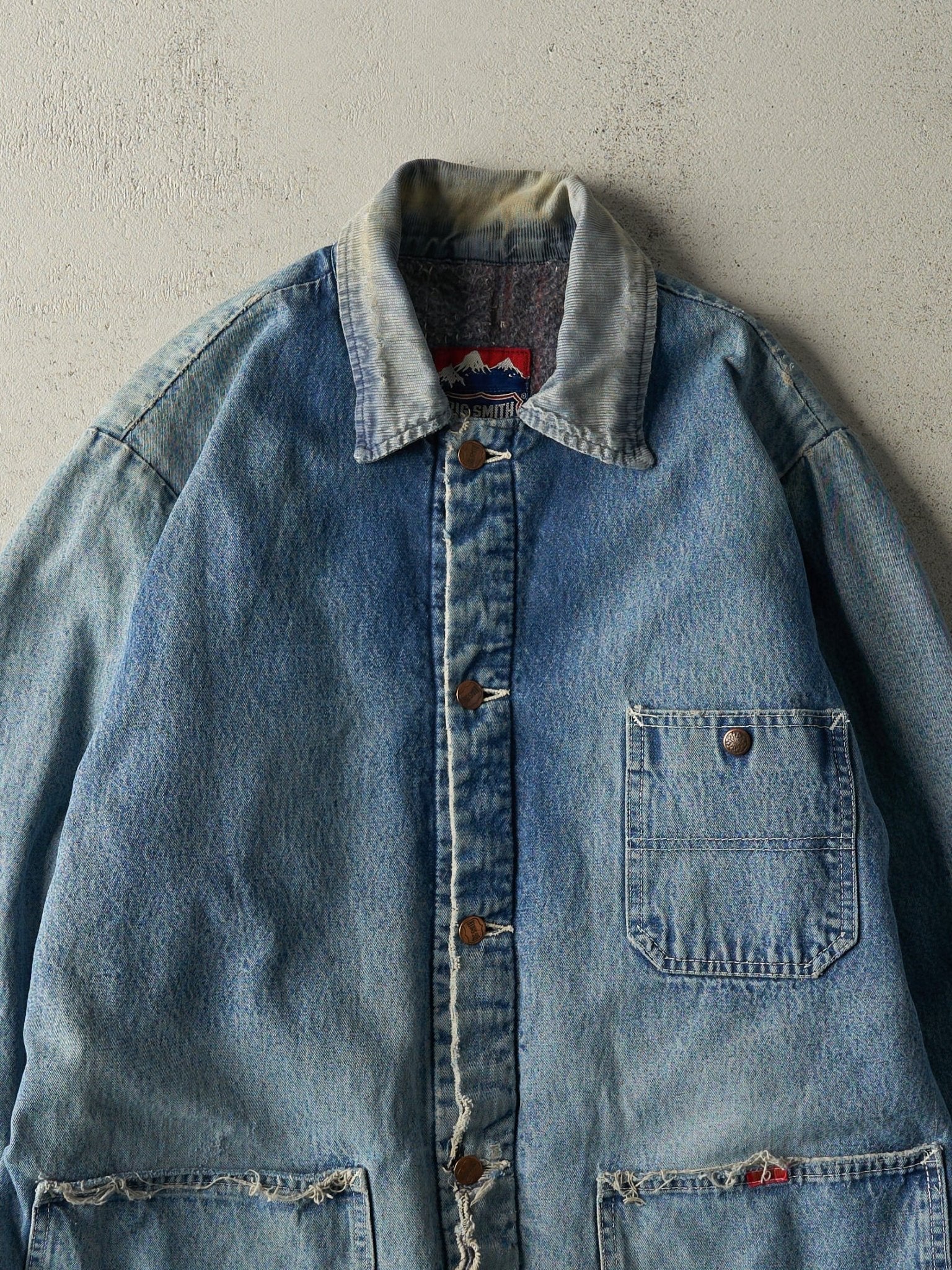 Vintage 80s Light Wash Blanket Lined Denim Chore Jacket (XL