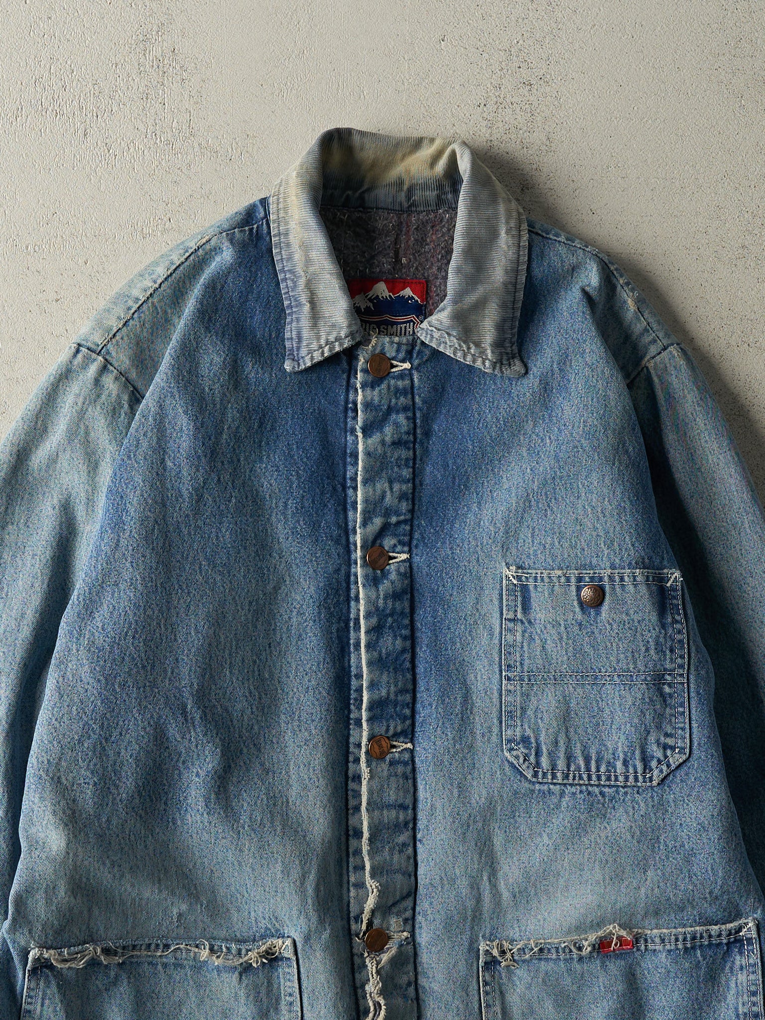 Vintage 80s Light Wash Blanket Lined Denim Chore Jacket (M)