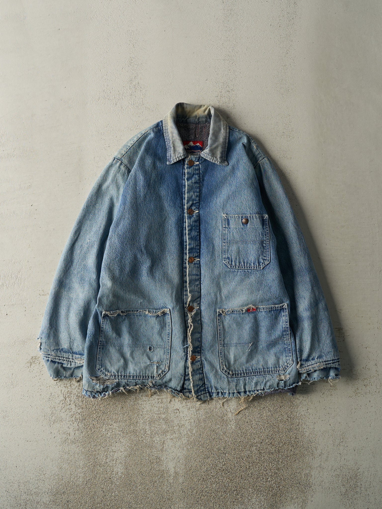 Vintage 80s Light Wash Blanket Lined Denim Chore Jacket (M)