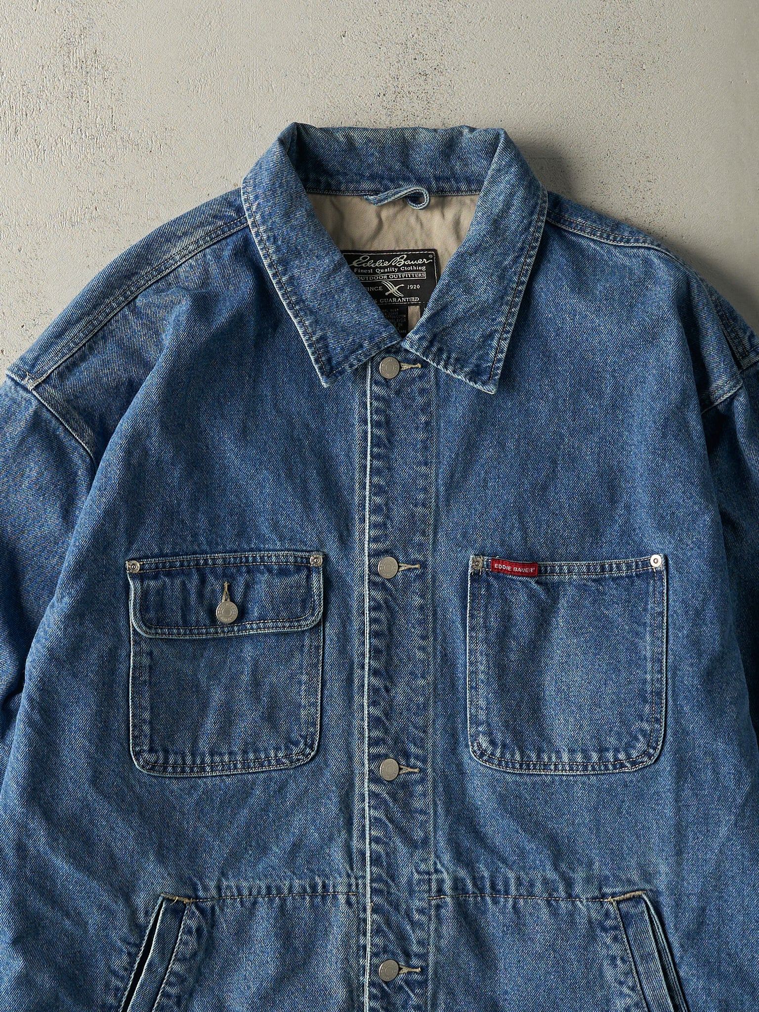 Vintage 90s Mid Wash Eddie Bauer Denim Chore Jacket (L)