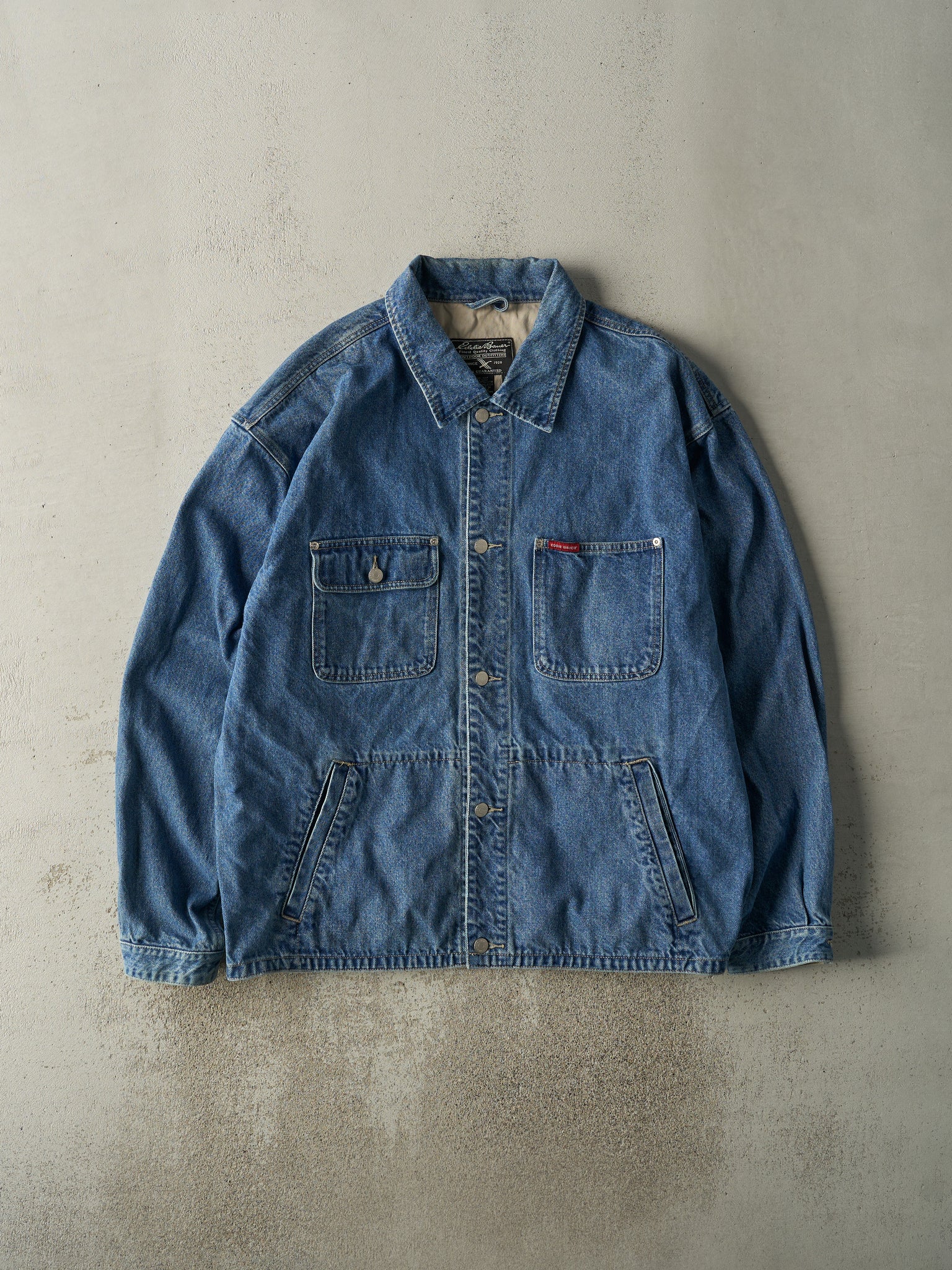 Vintage 90s Mid Wash Eddie Bauer Denim Chore Jacket (L)