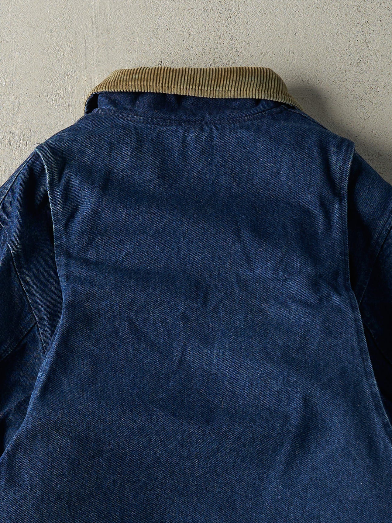 Vintage 90s Dark Wash Wool Blanket Lined Denim Barn Jacket (L)