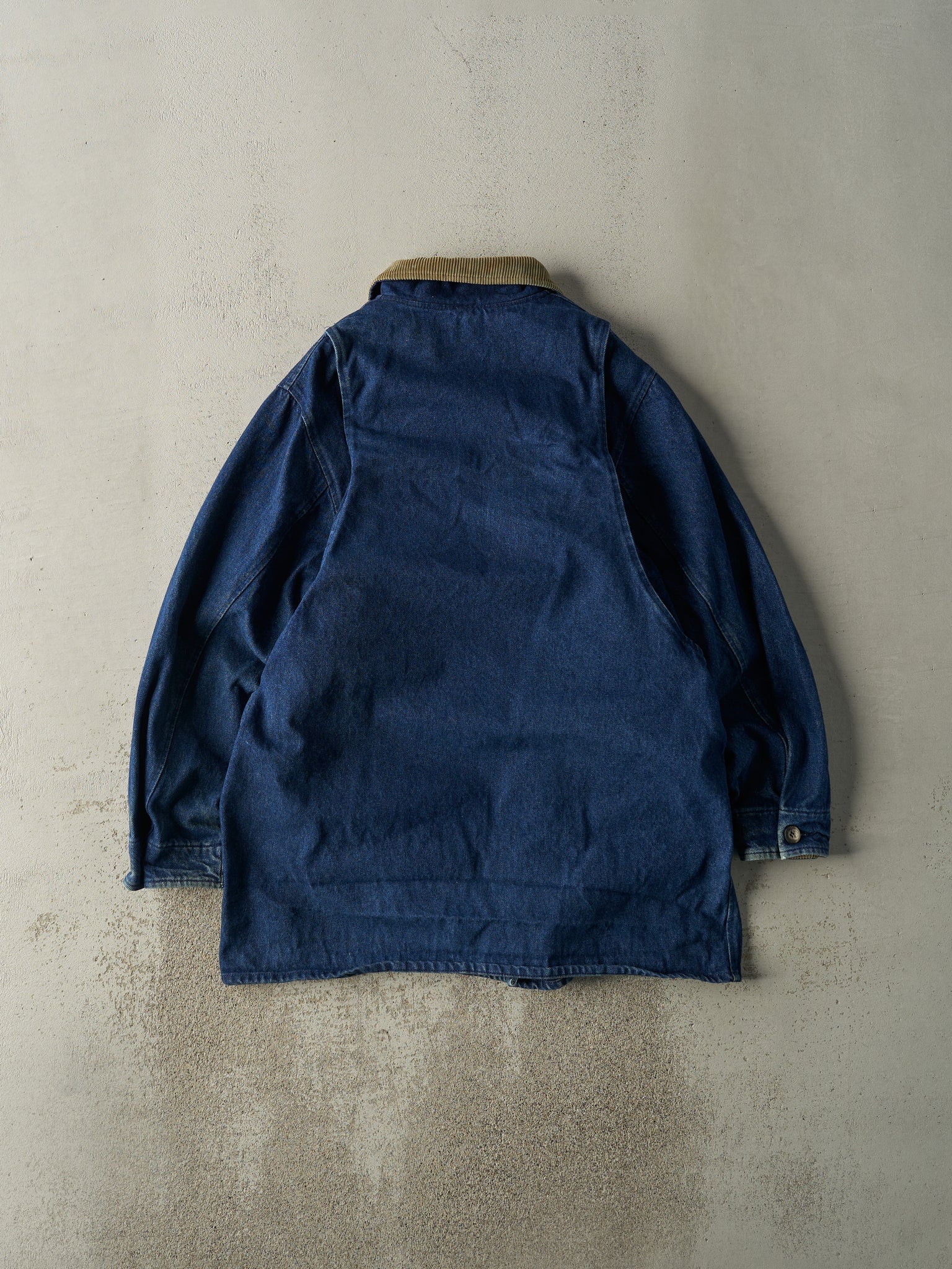 Vintage 90s Dark Wash Wool Blanket Lined Denim Barn Jacket (L)