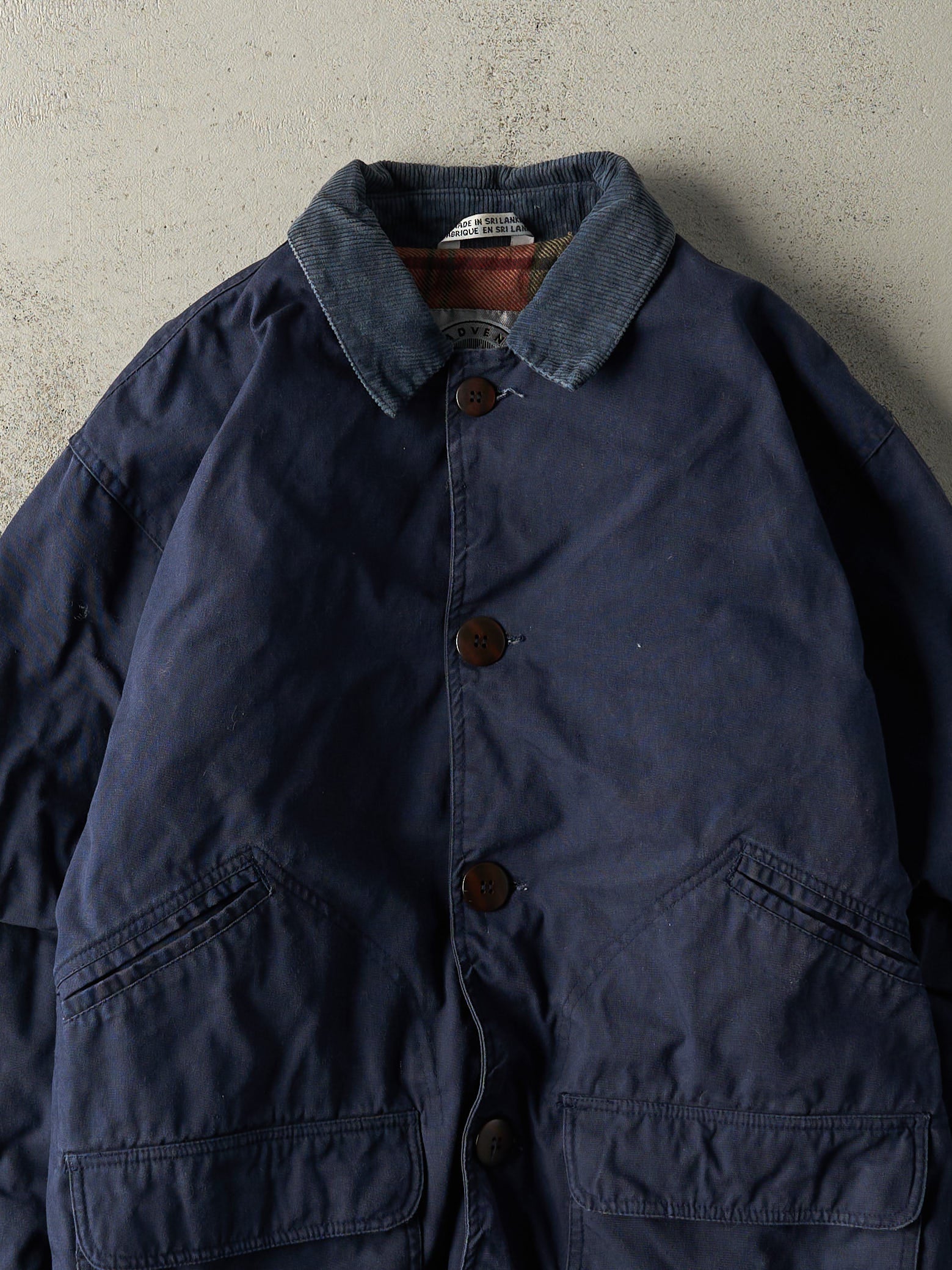 Vintage Y2K Navy Blue Flannel Lined Barn Jacket (S)