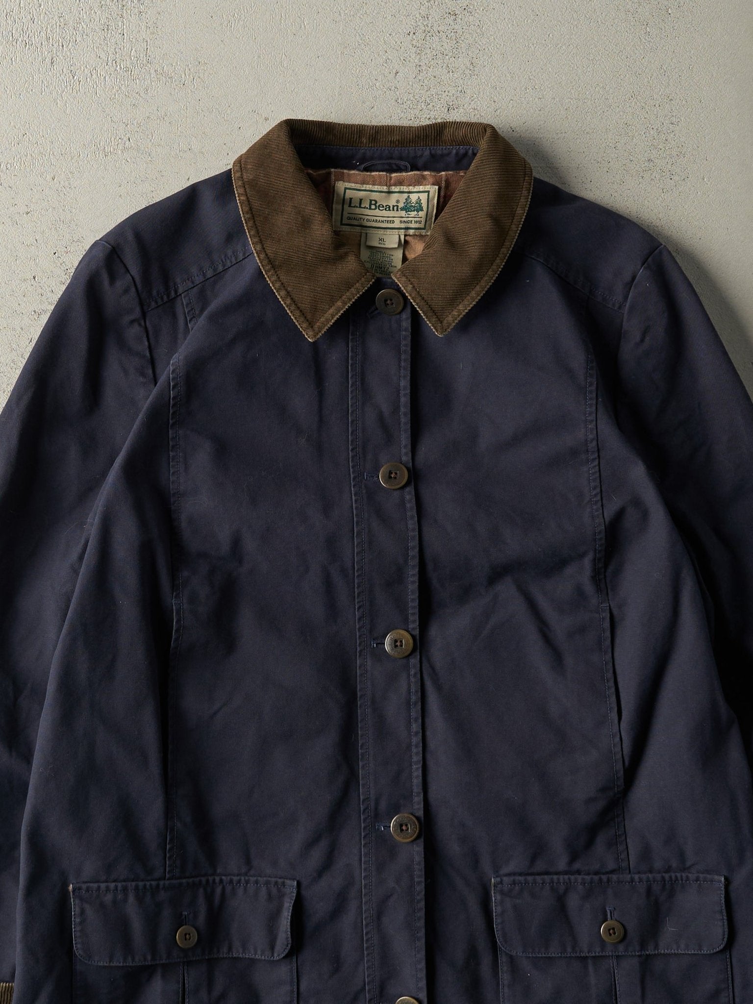 Vintage 90s Navy Blue LL Bean Flannel Lined Barn Jacket (M)