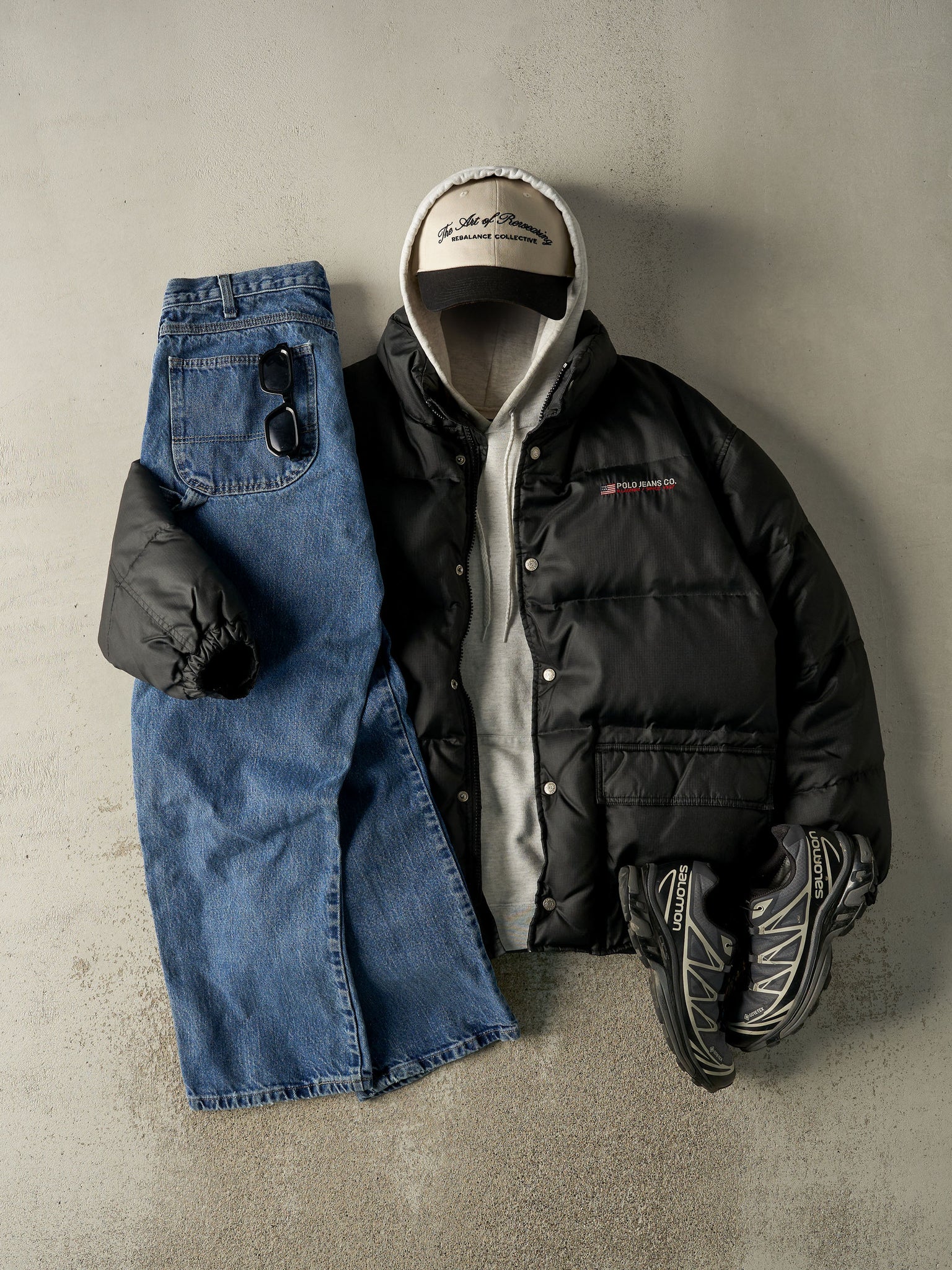 Vintage 90s Black Polo Jeans Puffer Jacket (XL/XXL)