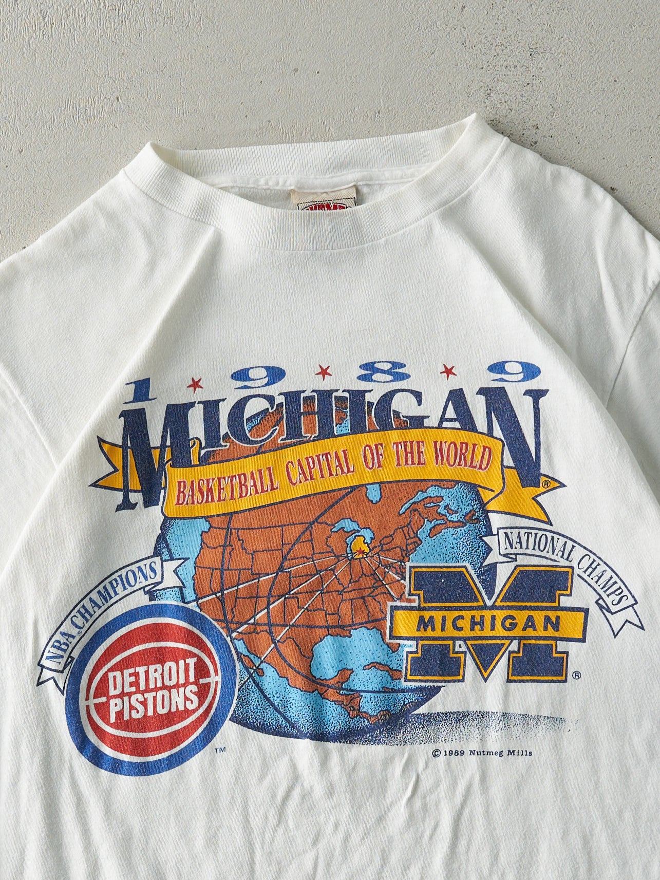 Vintage 89' White Michigan Basketball Single Stitch Tee (S)