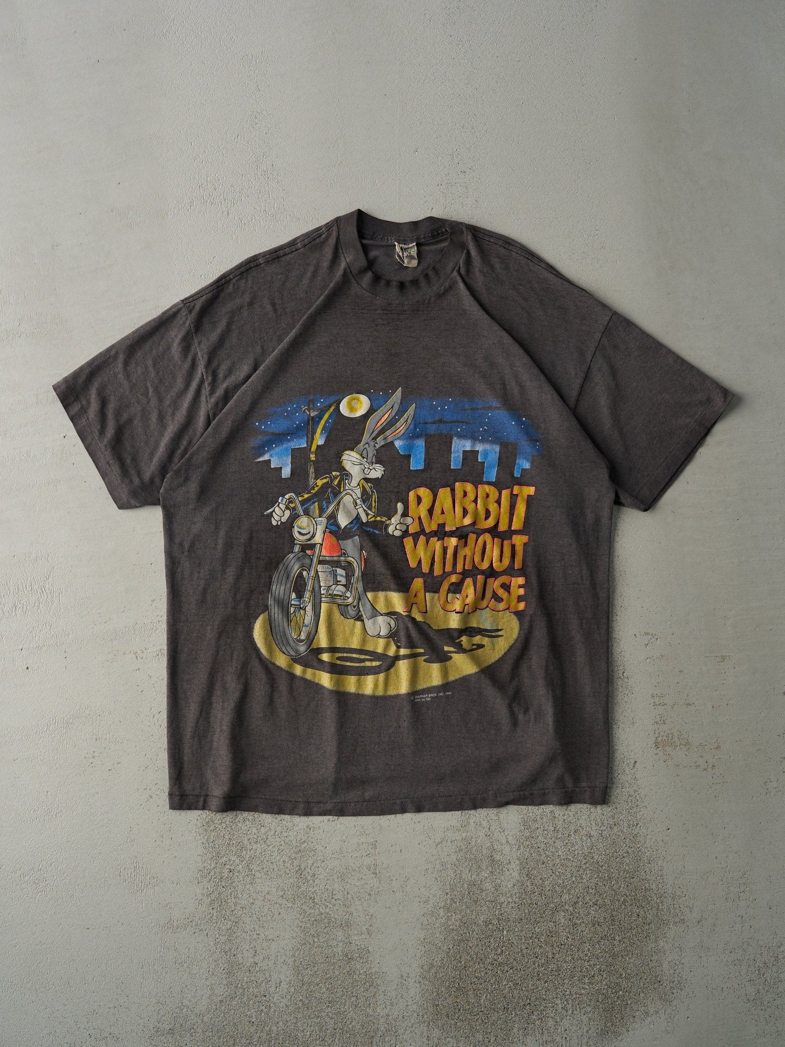 Vintage 89' Charcoal Grey Bugs Bunny Looney Tunes Single Stitch Tee (XL)