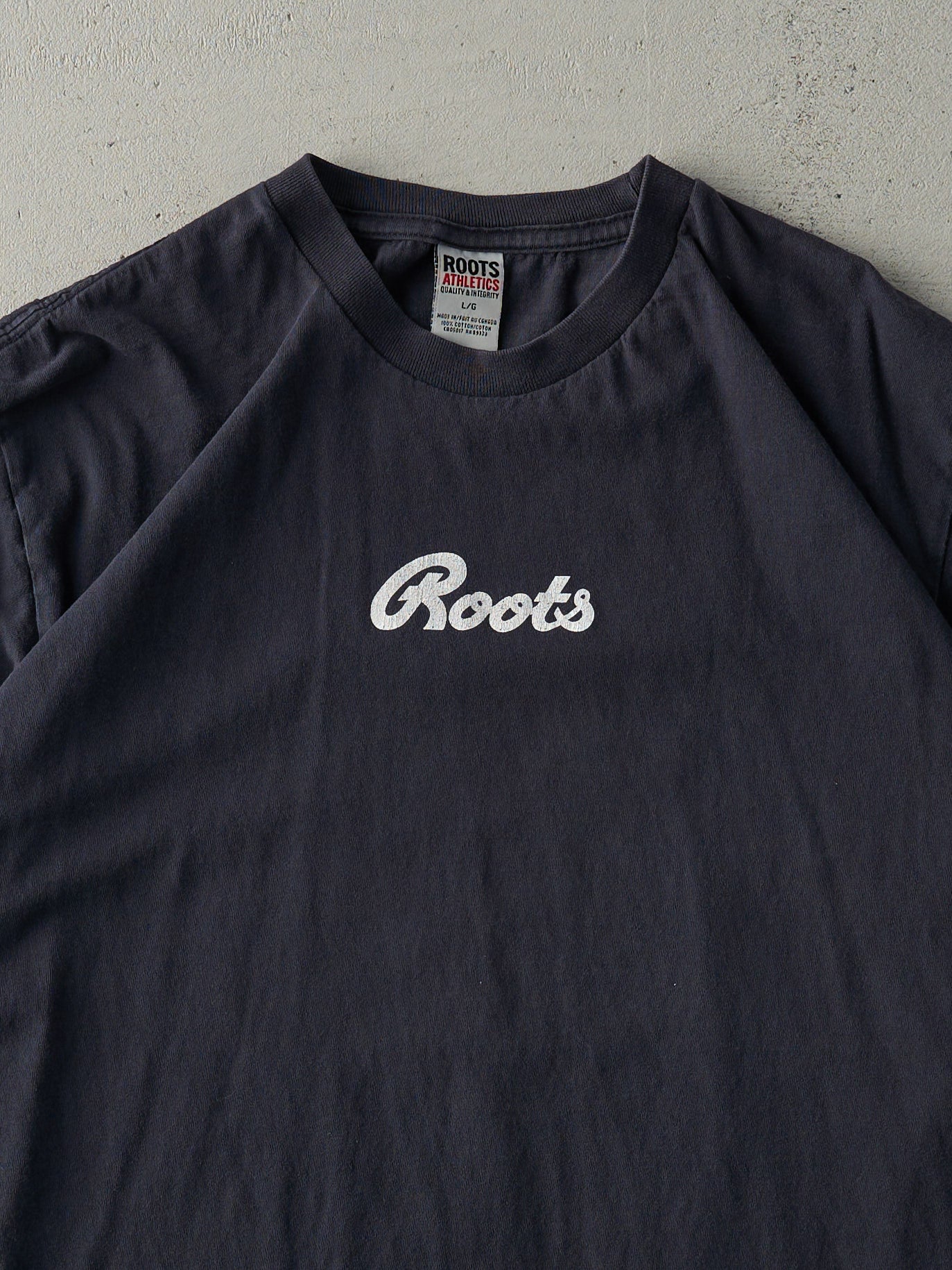 Vintage Y2K Navy Roots Athletics Logo Tee (L)