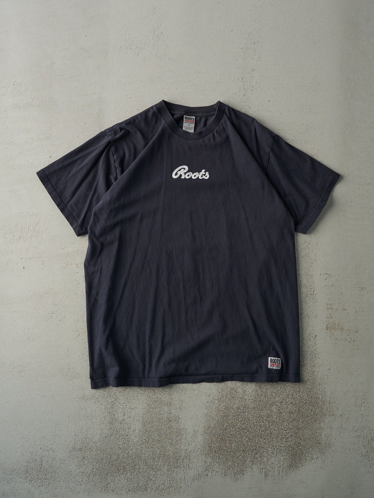 Vintage Y2K Navy Roots Athletics Logo Tee (L)