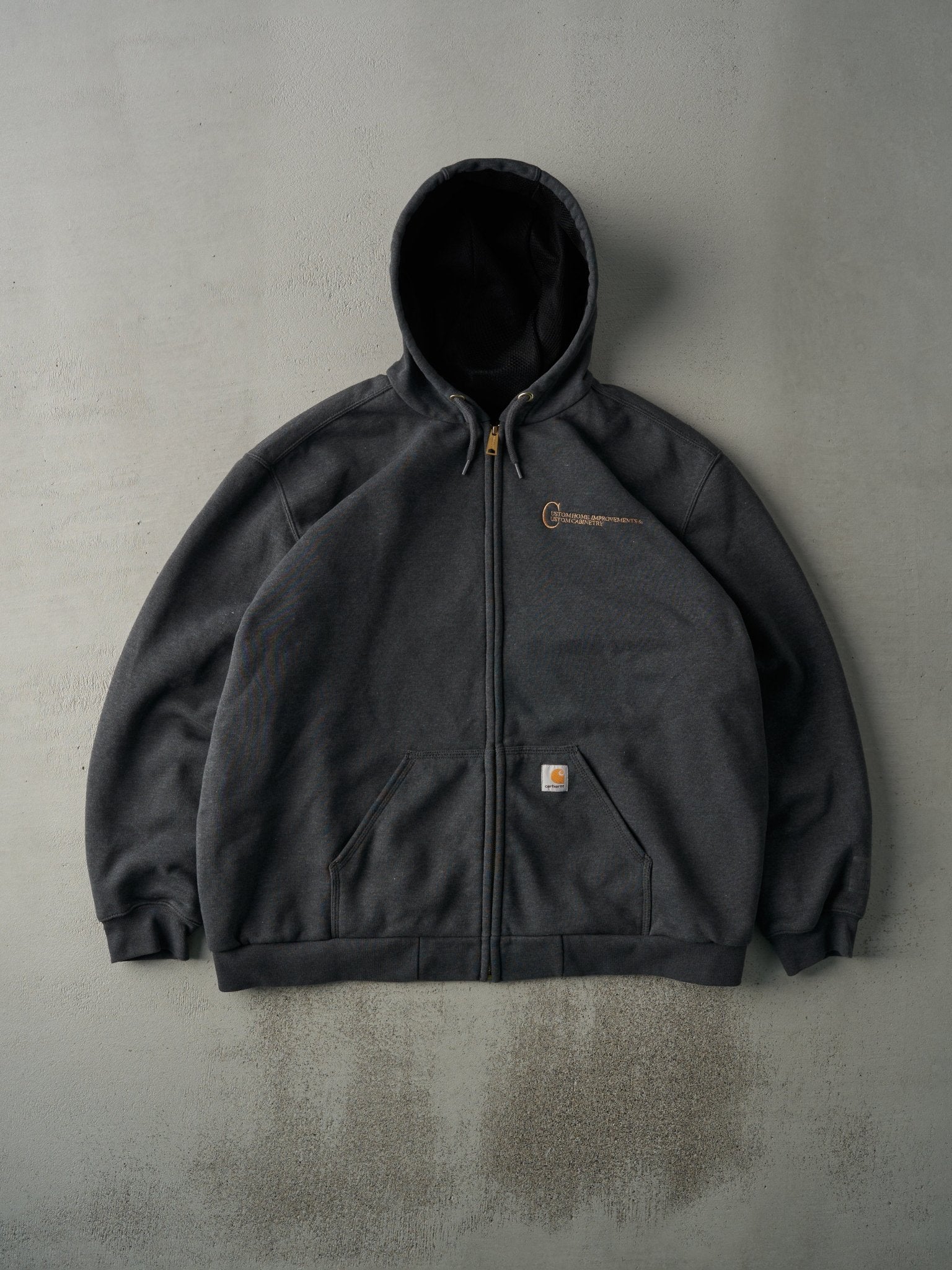 Vintage Y2K Charcoal Grey Carhartt Thermal Lined Rain Defender Zip Up Hoodie (XXL)