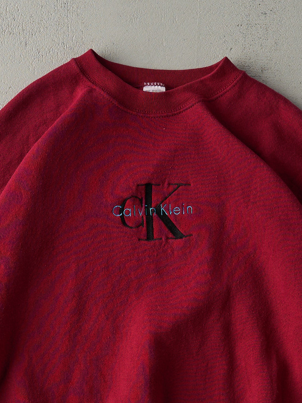 Vintage 90s Cranberry Red Calvin Klein Embroidered Boxy Crewneck (L)