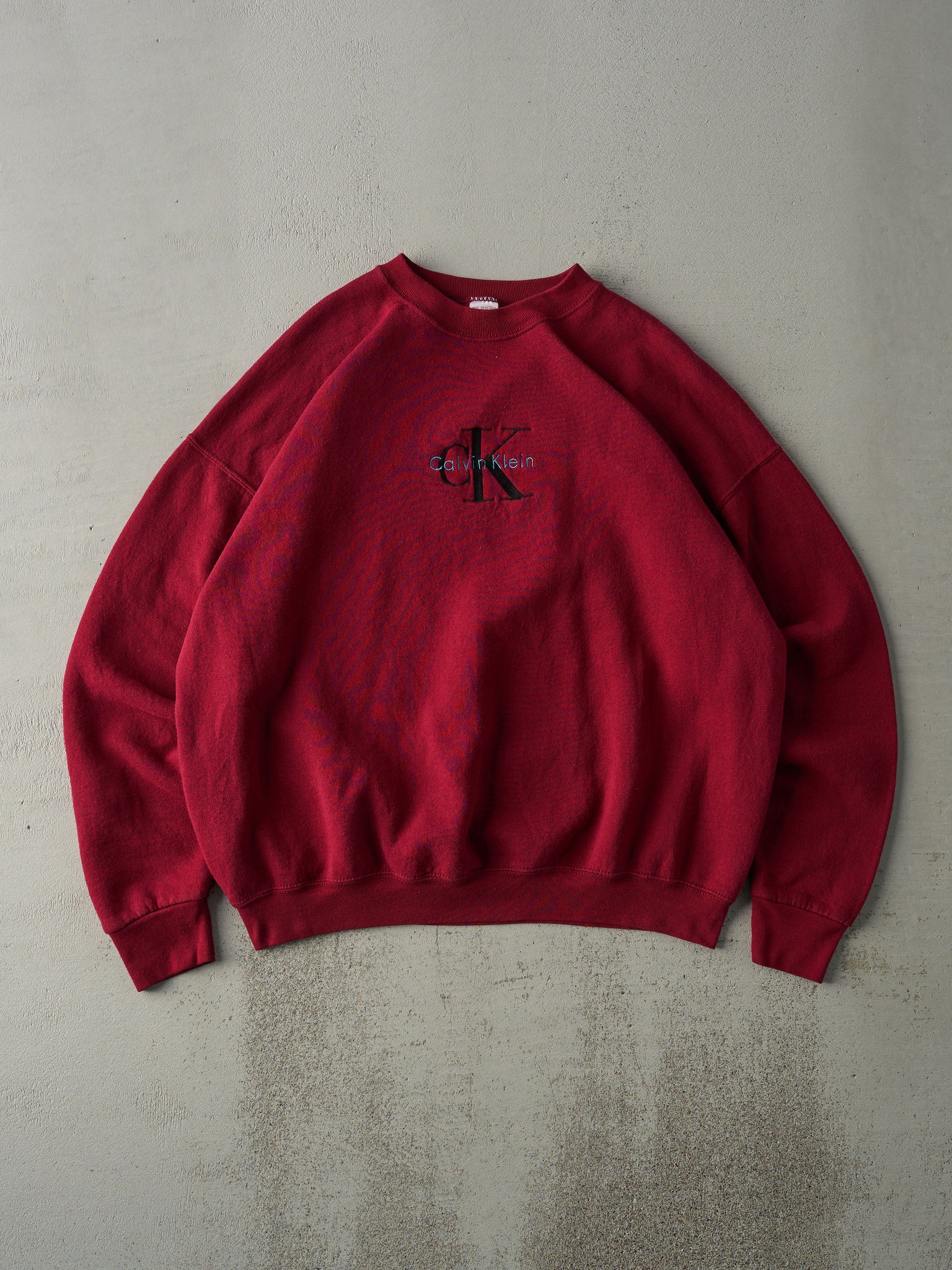 Vintage 90s Cranberry Red Calvin Klein Embroidered Boxy Crewneck (L)