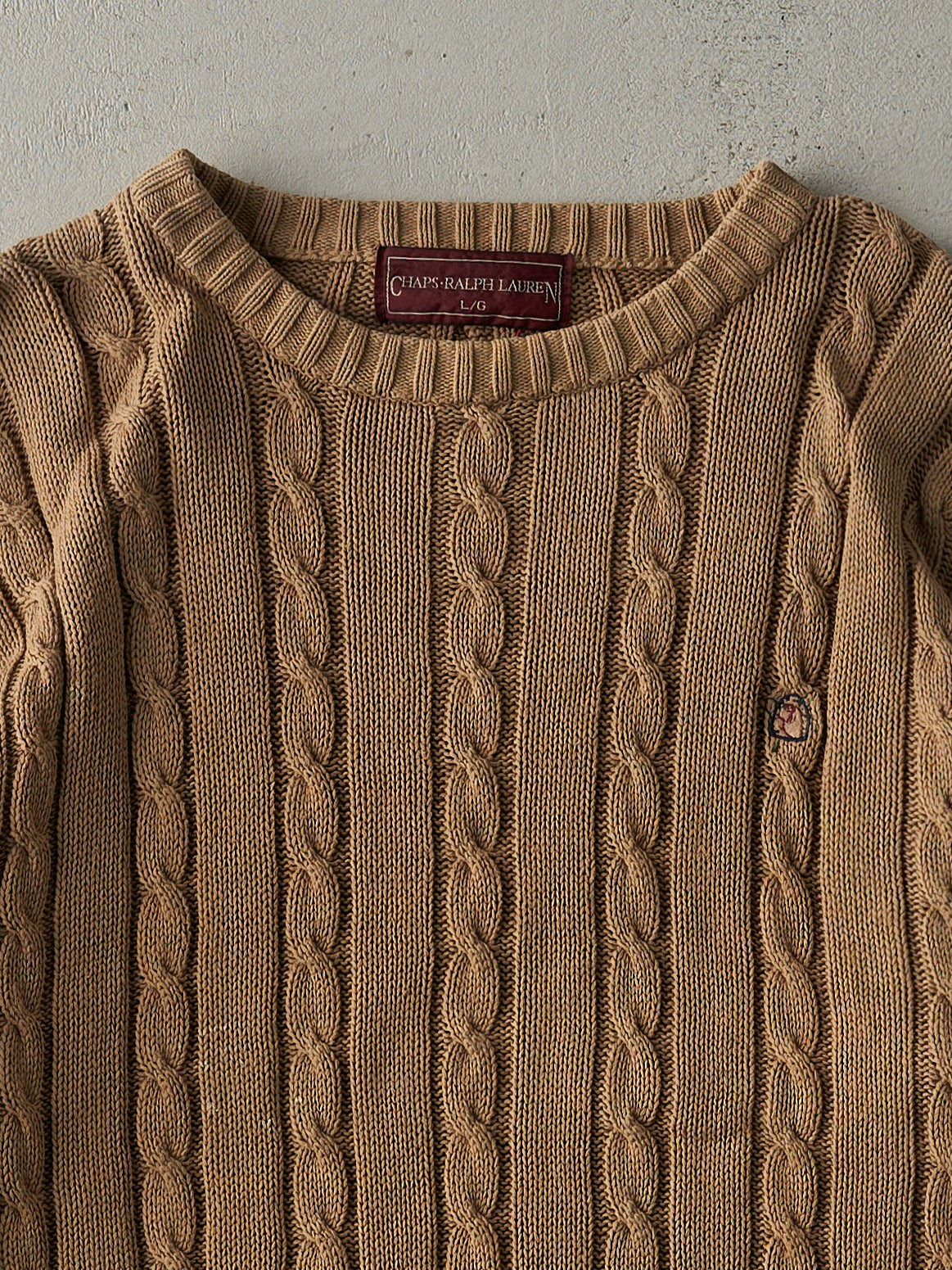 Vintage 80s Brown Chaps Ralph Lauren Cable Knit Sweater (M)