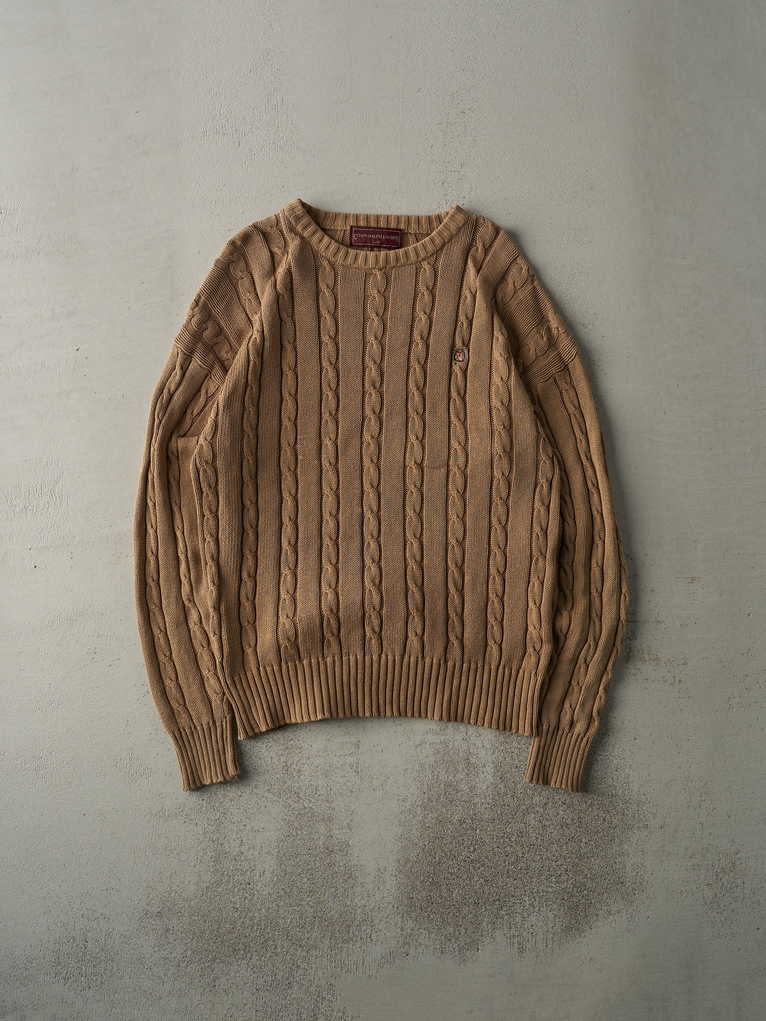 Vintage 80s Brown Chaps Ralph Lauren Cable Knit Sweater (M)