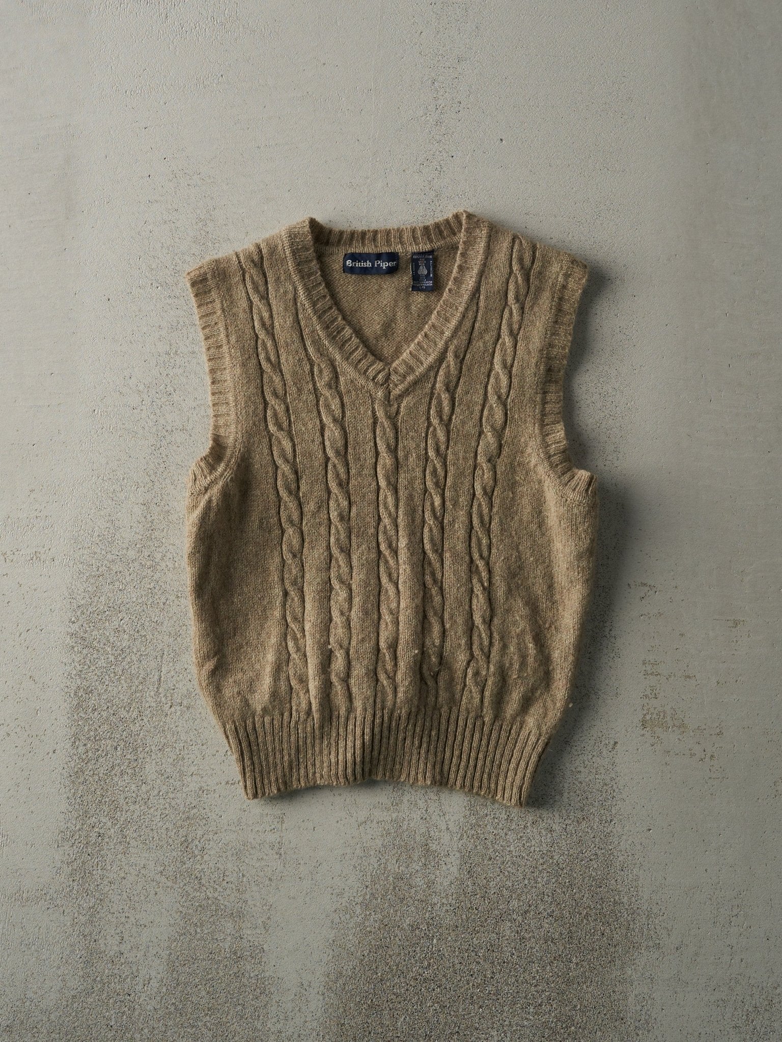 Vintage 80s Brown Wool Cable Knit Vest (XS)
