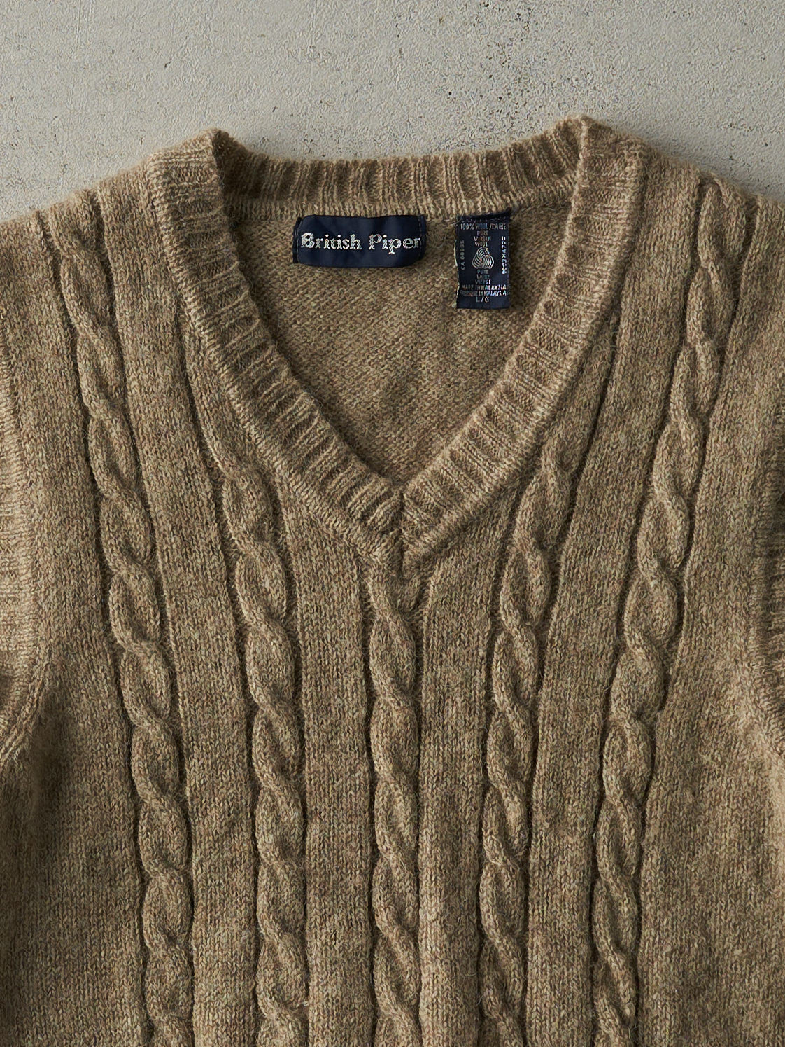 Vintage 80s Brown Wool Cable Knit Vest (XS)