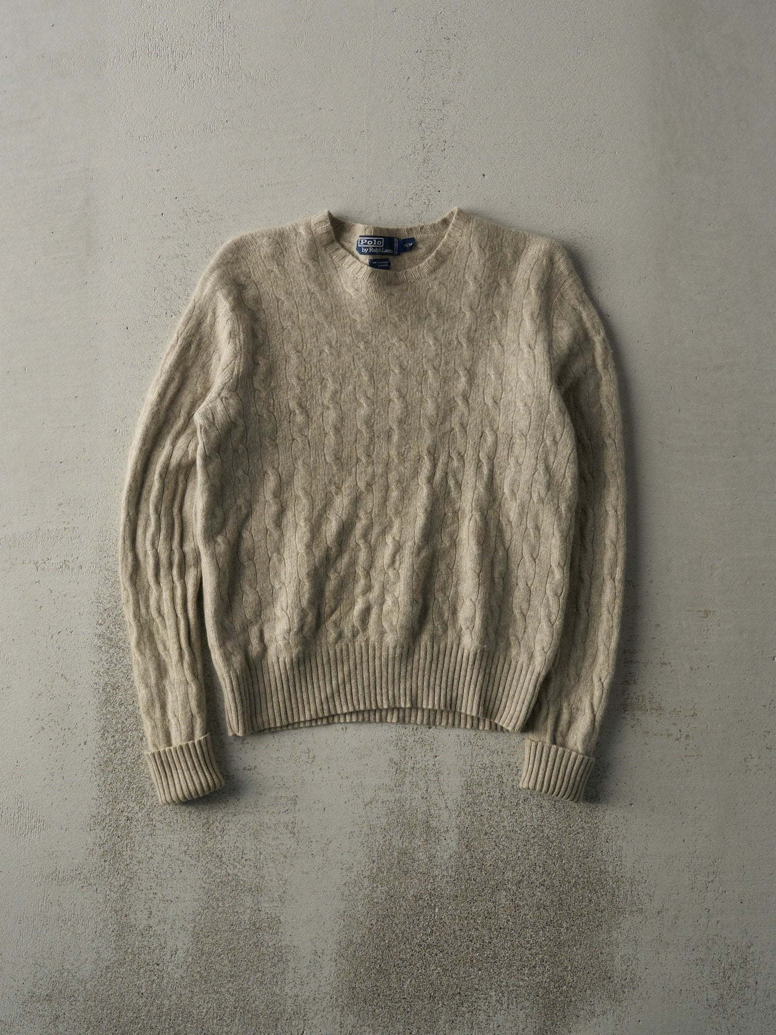 Vintage 80s Beige Polo by Ralph Lauren Cashmere Cable Knit Sweater (S)