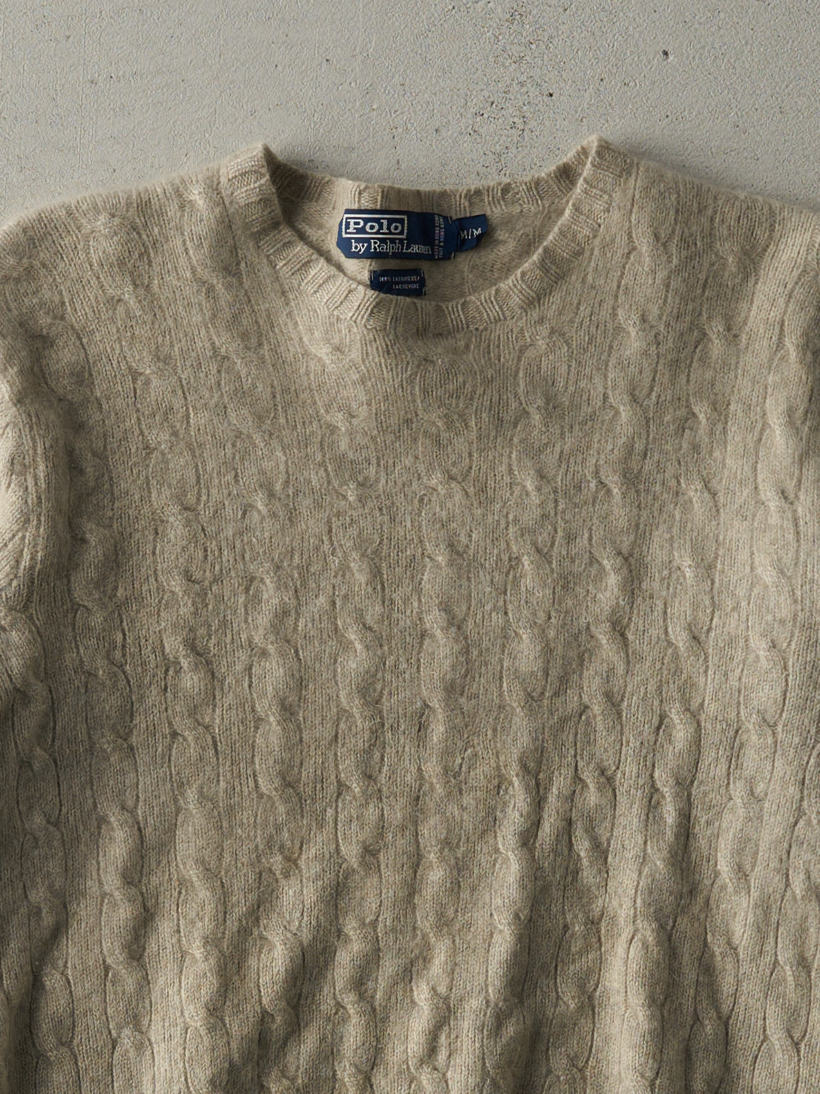 Vintage 80s Beige Polo by Ralph Lauren Cashmere Cable Knit Sweater (S)