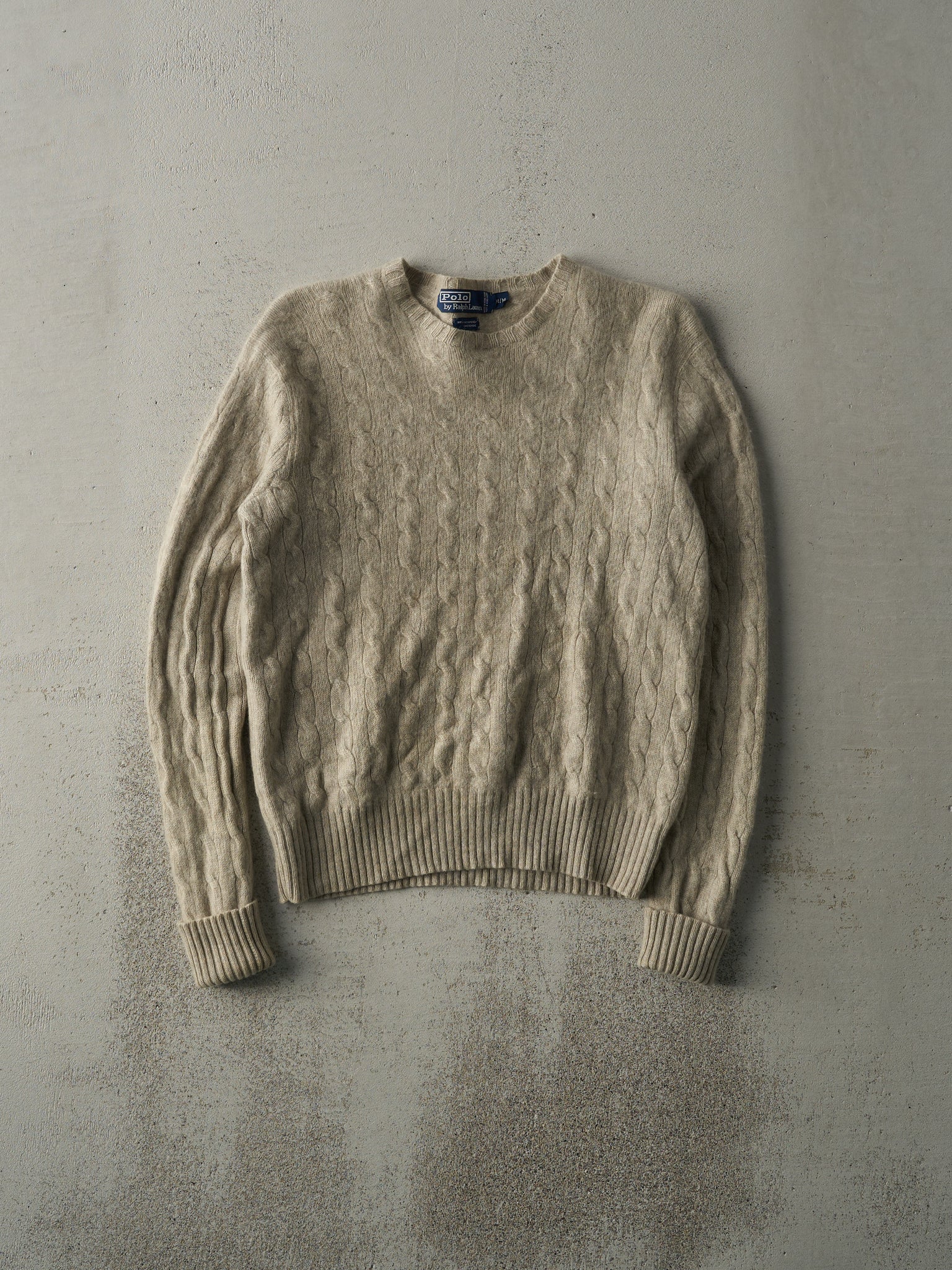 Vintage 80s Beige Polo by Ralph Lauren Cashmere Cable Knit Sweater (S)