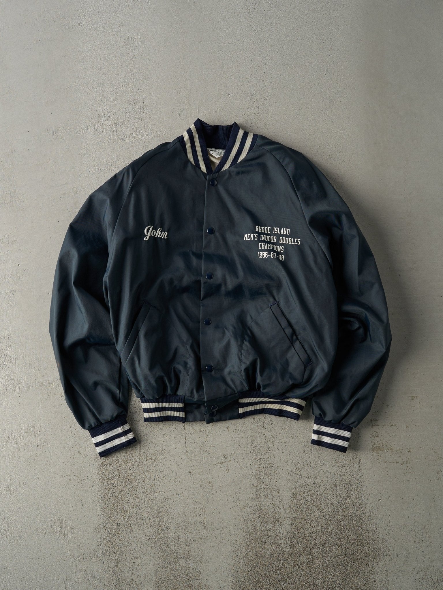 Vintage 90s Navy Rhode Island 3 Time Champions Nylon Bomber Jacket (M)