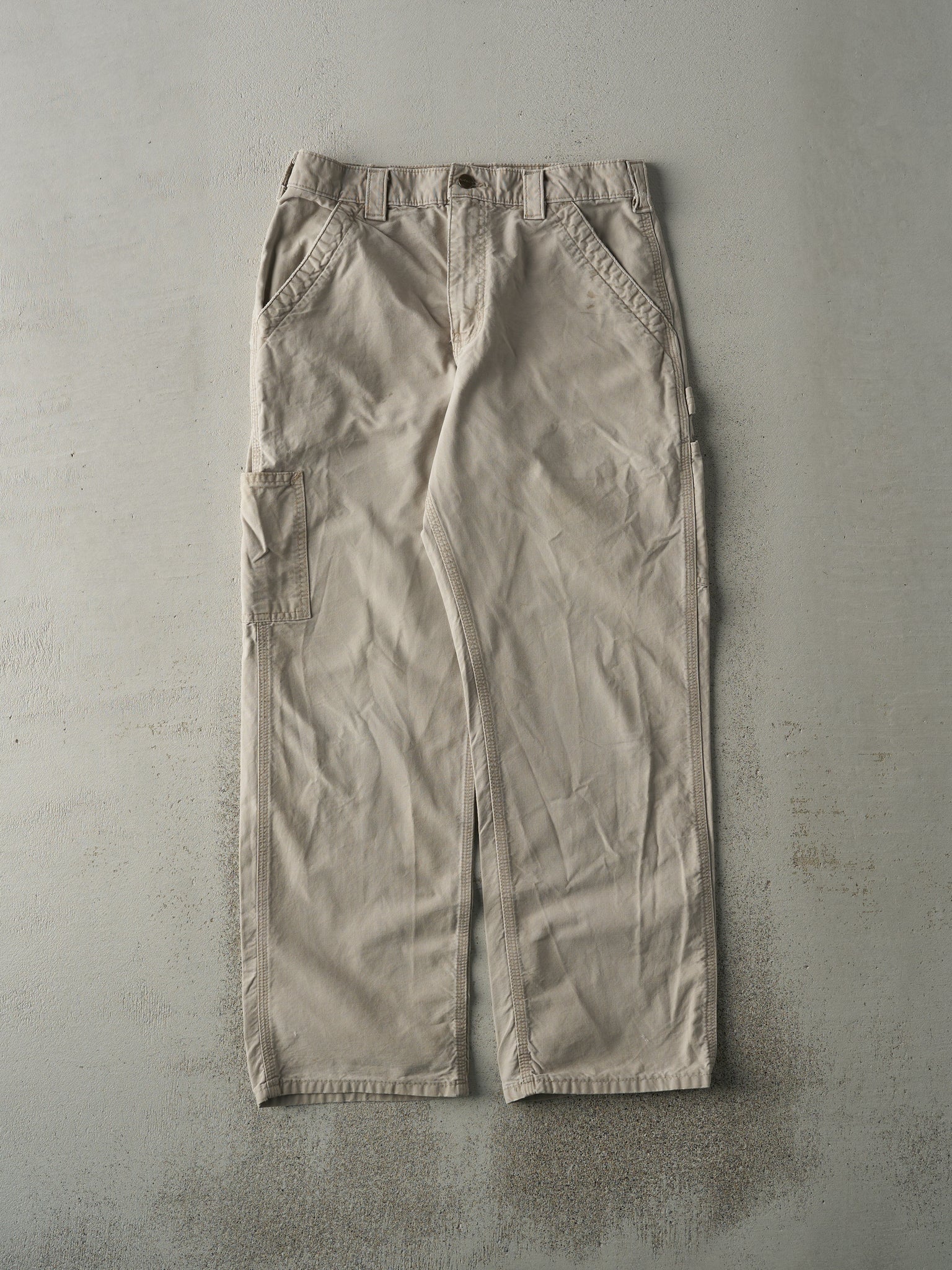 Vintage Y2K Light Beige Carhartt Light Weight Carpenter Pants (31x29.5)