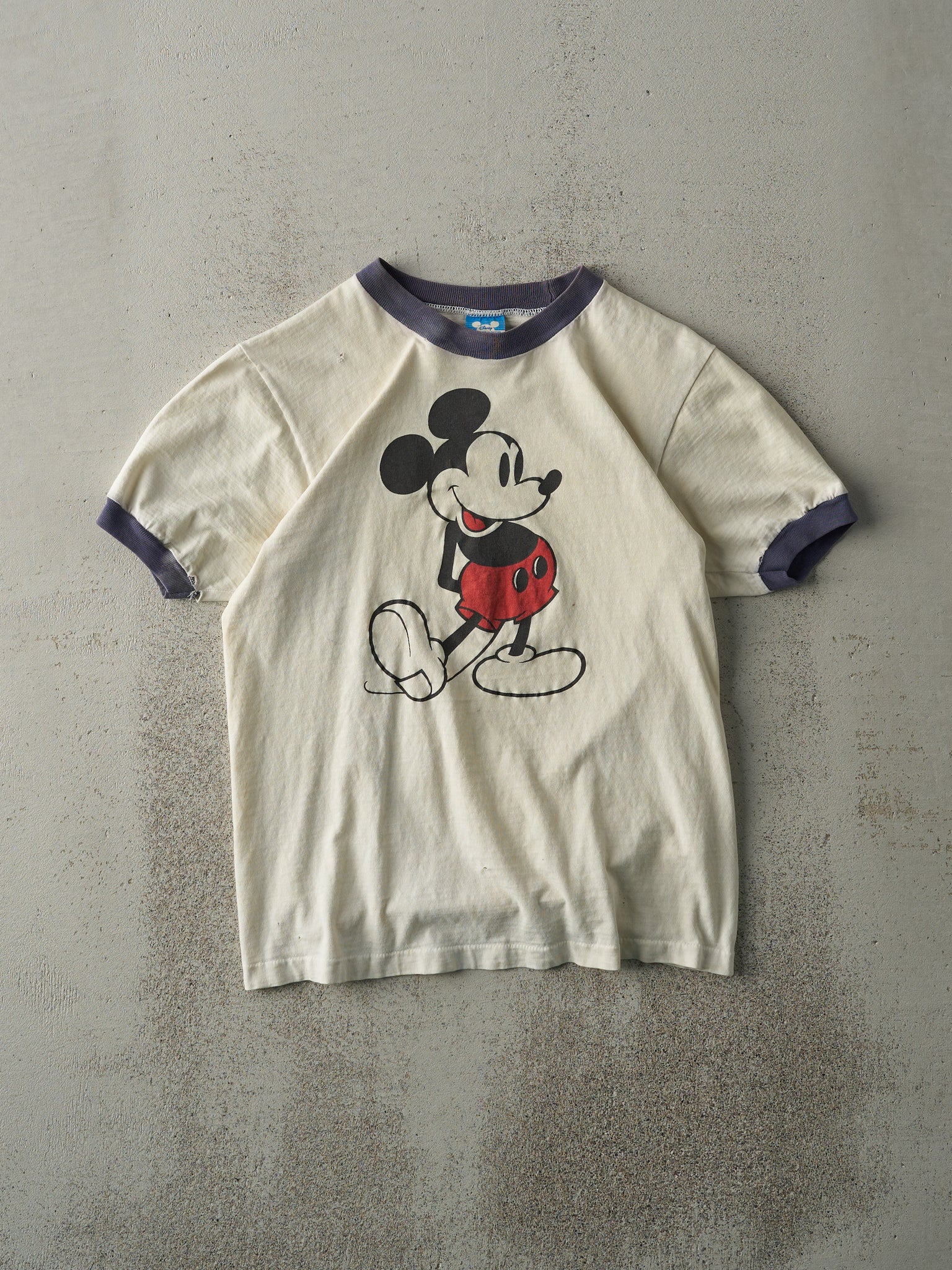 Vintage 90s Beige Mickey Mouse Ringer Tee (S)