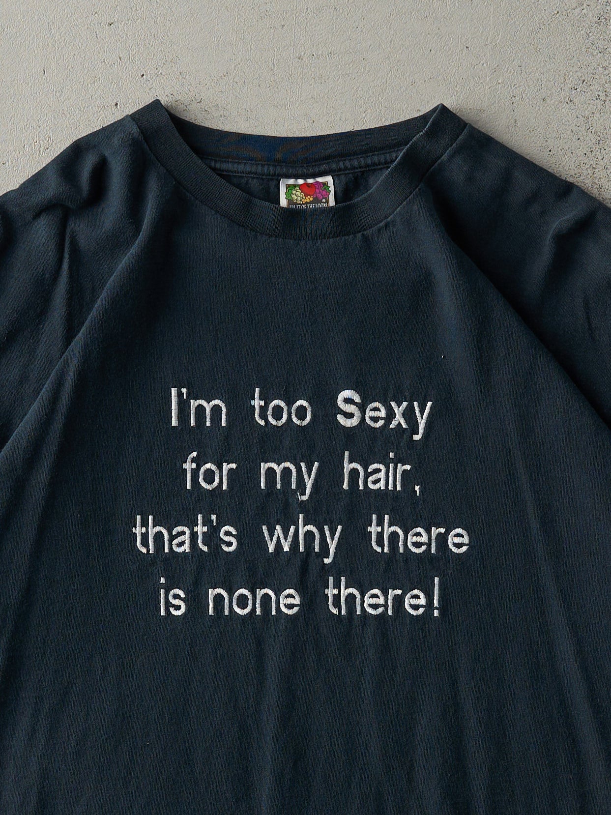 Vintage Y2K Faded Black Embroidered "I'm too Sexy" Tee (M/L)
