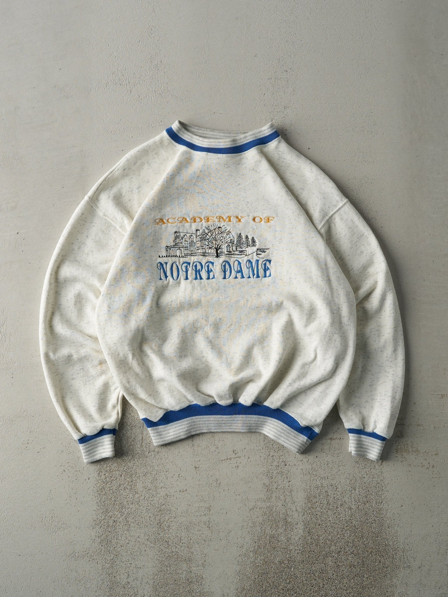 Vintage 80s Heather Grey Academy Of Notre Dame Embroidered Crewneck (L)