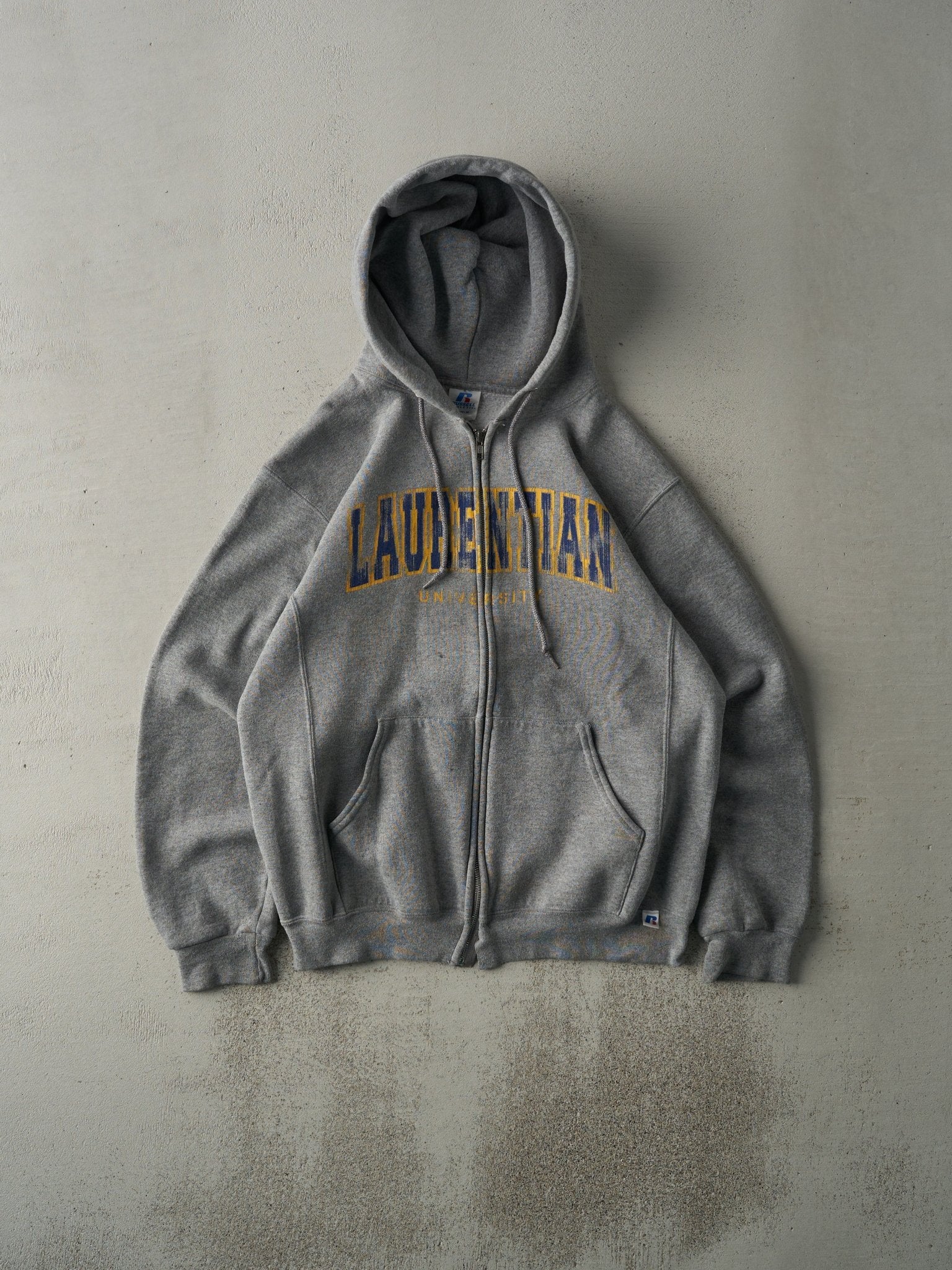 Vintage Y2K Grey Laurentian University Russell Athletics Zip Up Hoodie (M)