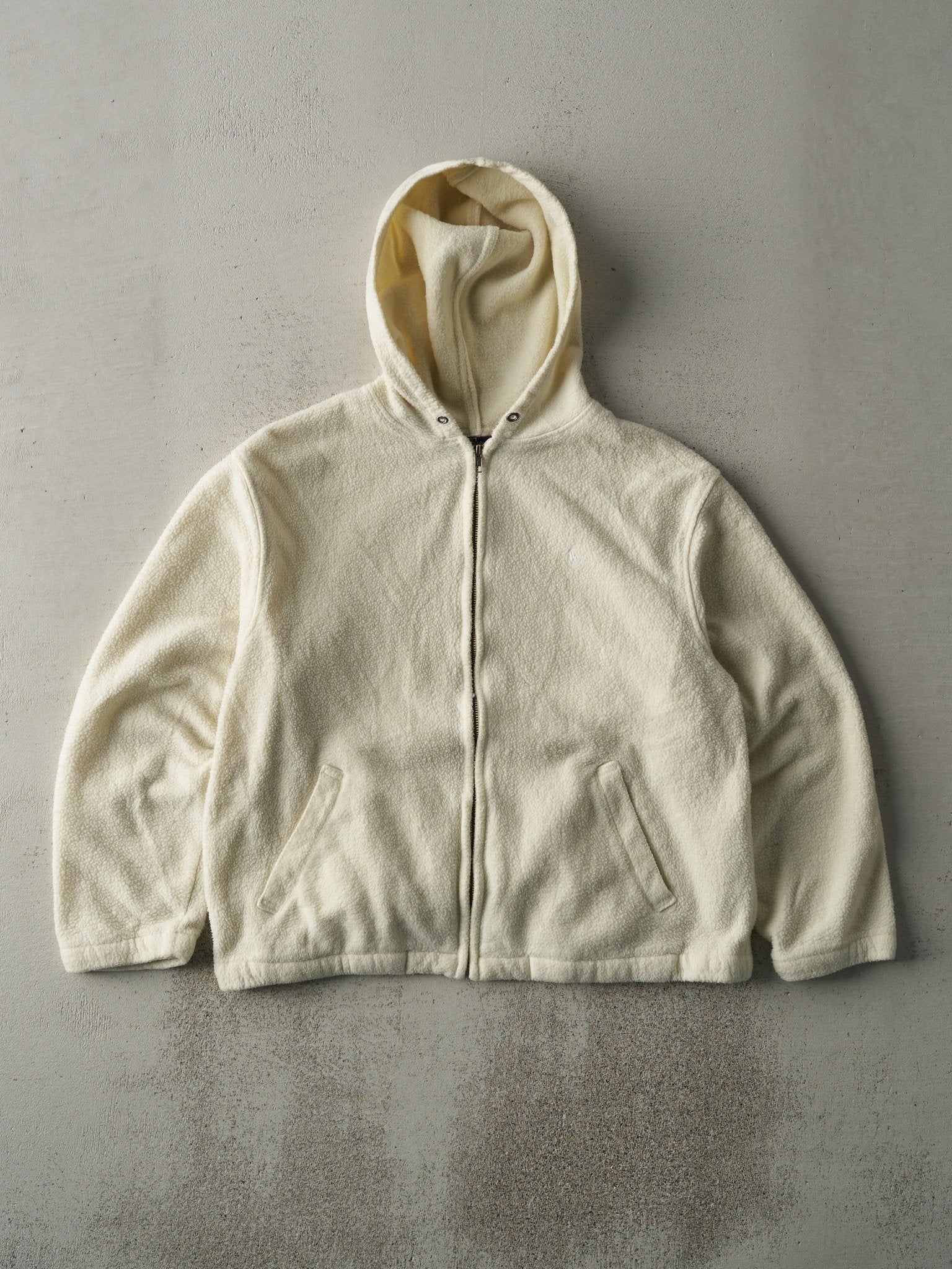 Vintage 90s Cream Polo by Ralph Lauren Fleece Zip Up Hoodie (M/L)