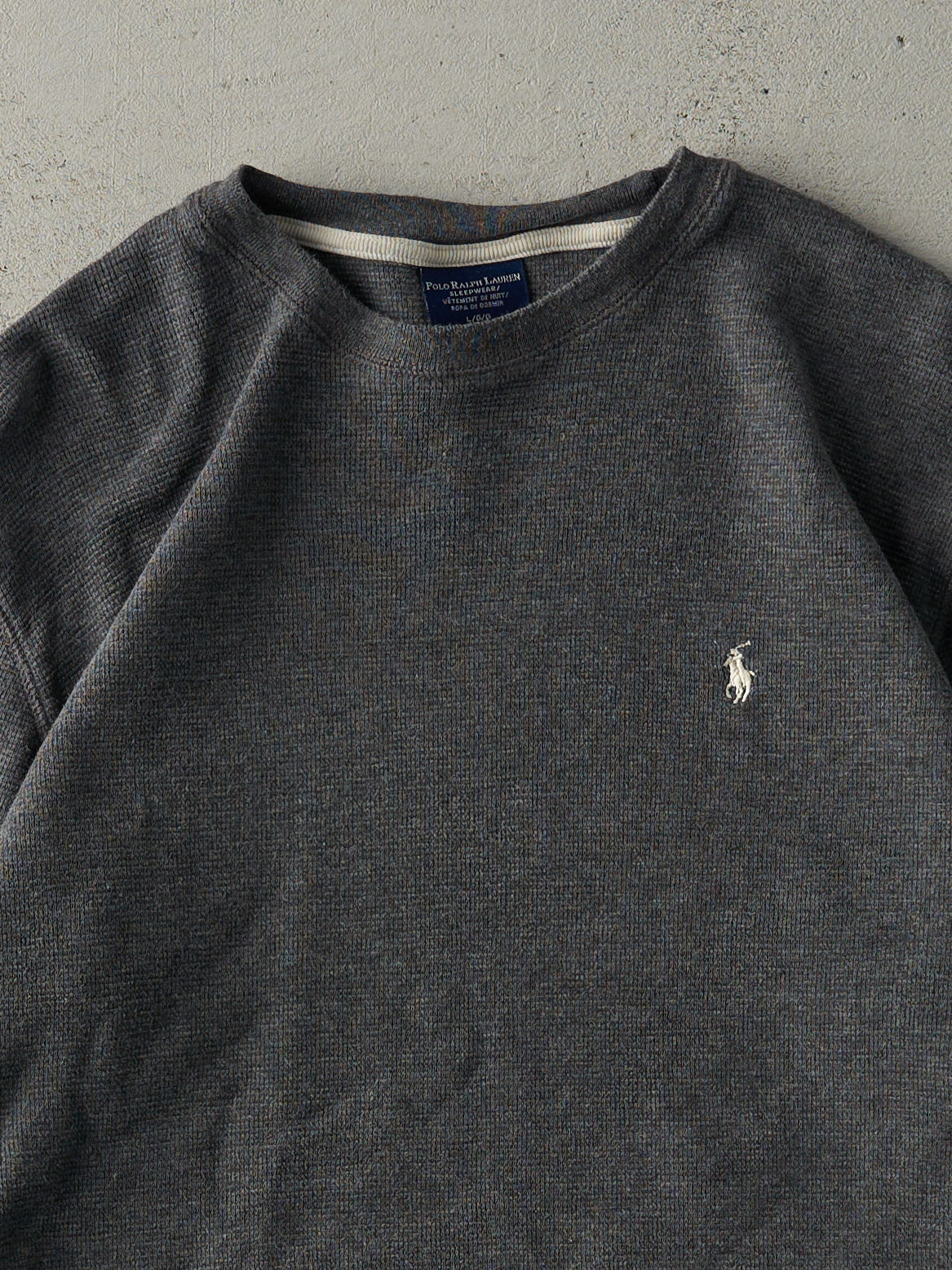 Vintage Y2K Grey Polo by Ralph Lauren Waffle Knit Long Sleeve (M)