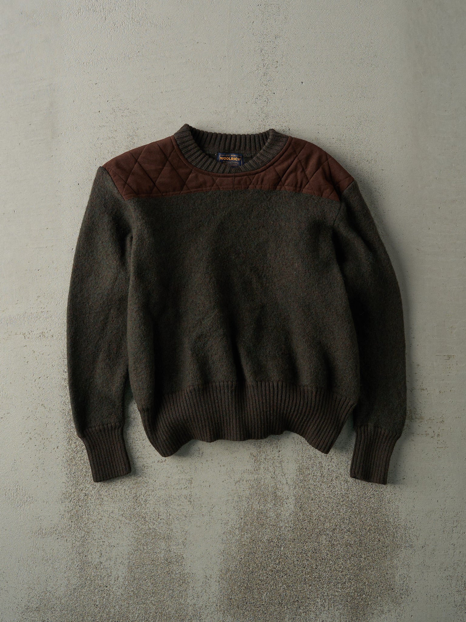 Vintage 80s Green and Brown Woolrich Knit Pullover (XS)