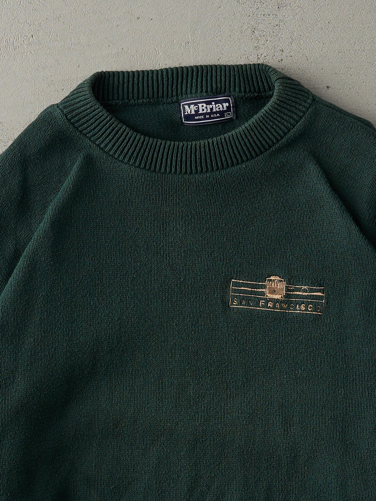 Vintage 90s Forest Green Embroidered San Fran Knit Sweater (L)