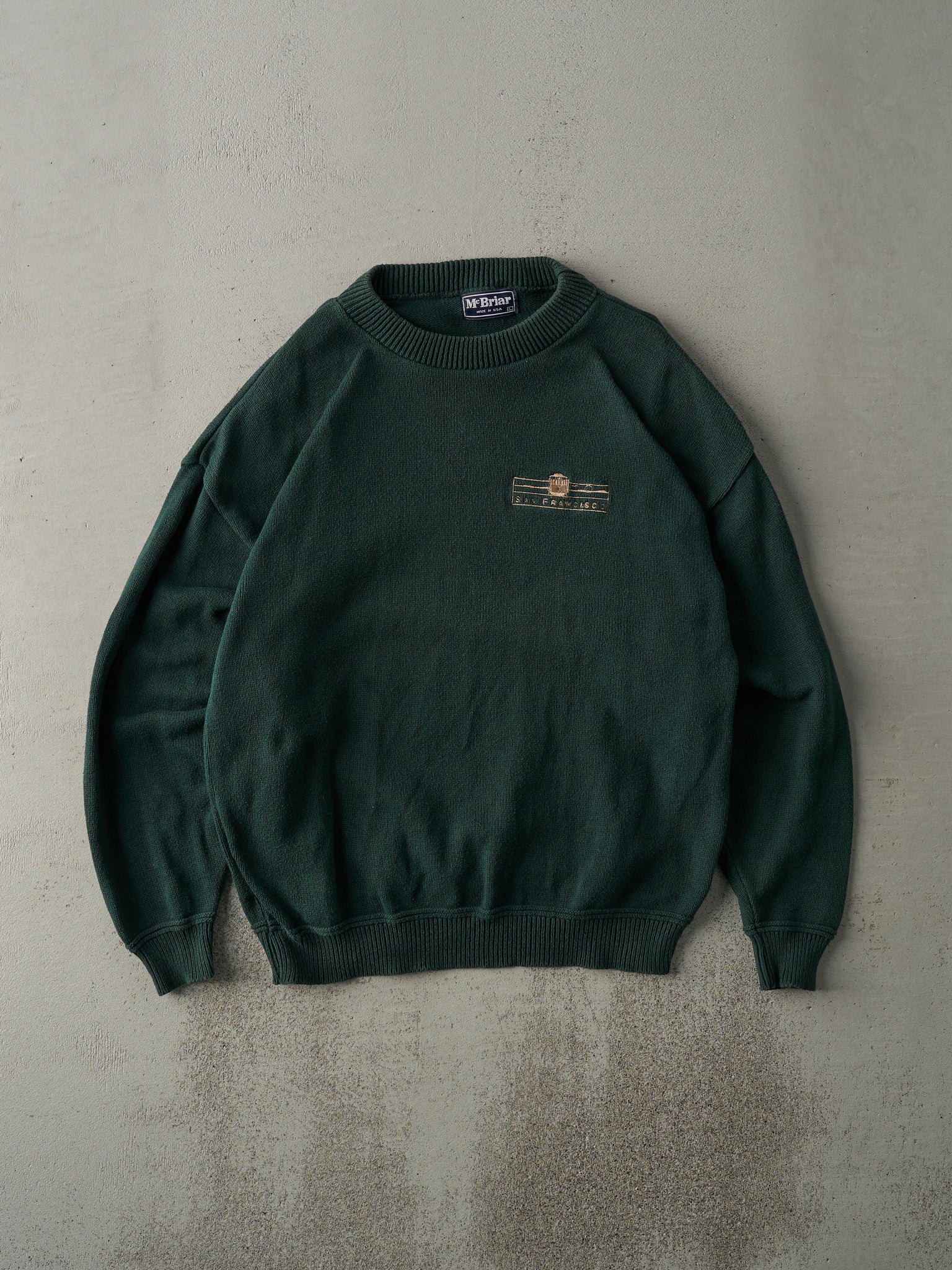 Vintage 90s Forest Green Embroidered San Fran Knit Sweater (L)