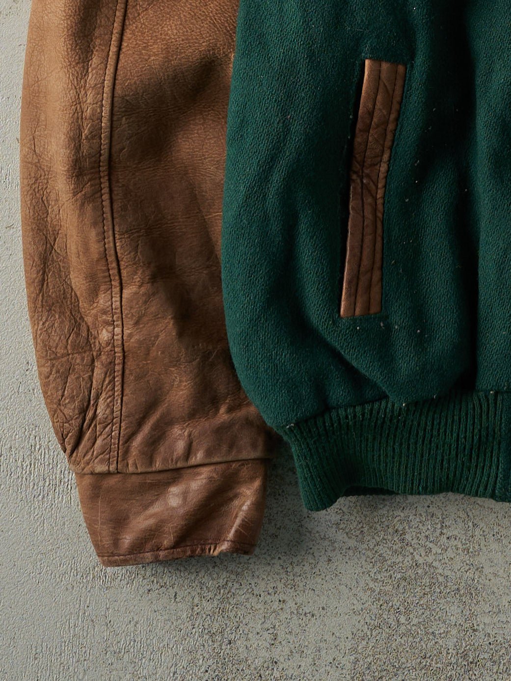 Vintage 90s Forest Green Leather and Wool Embroidered Jacket (M/L)