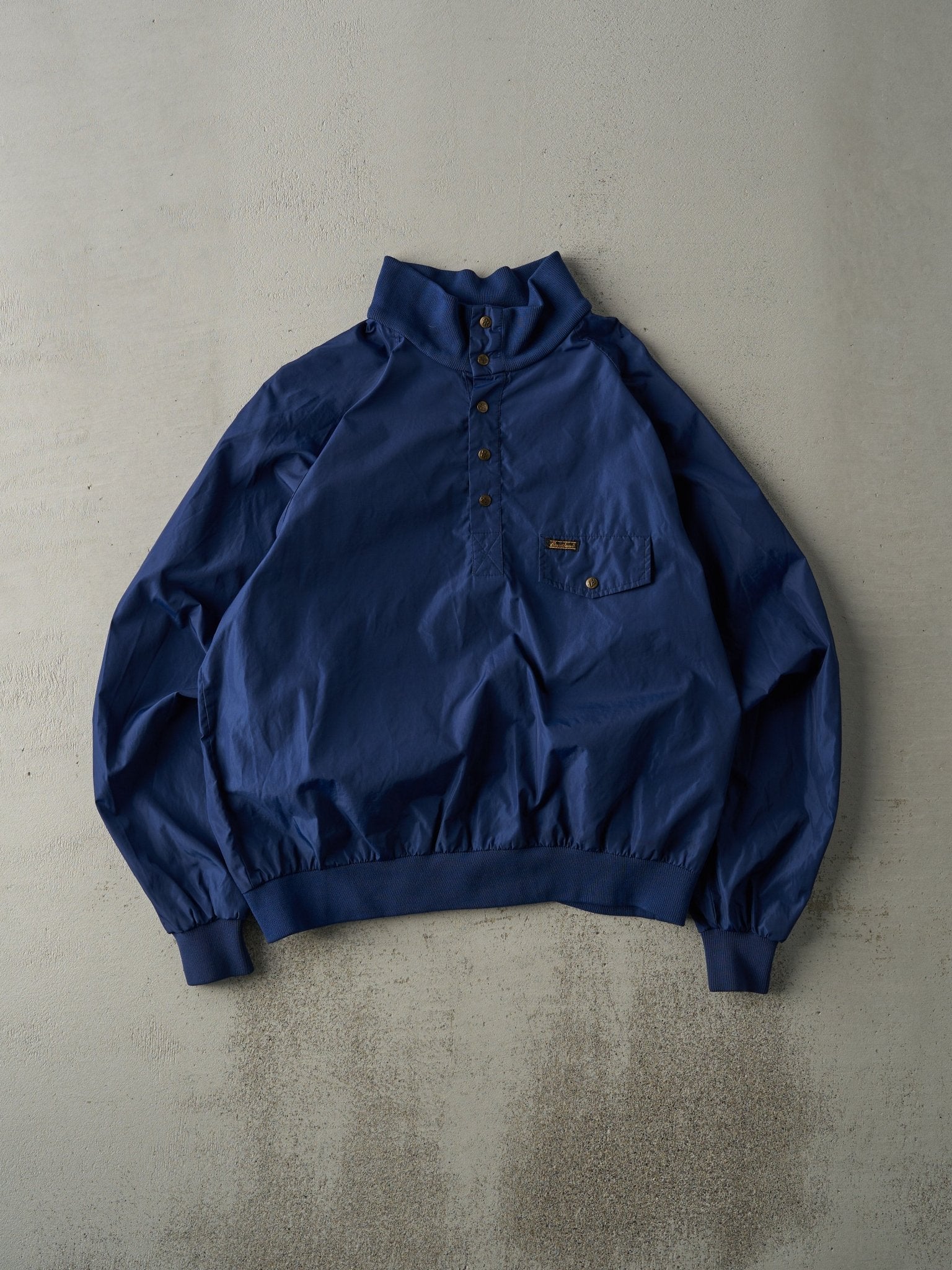 Vintage 80s Navy Eddie Bauer Quarter Button Nylon Bomber Jacket (M)