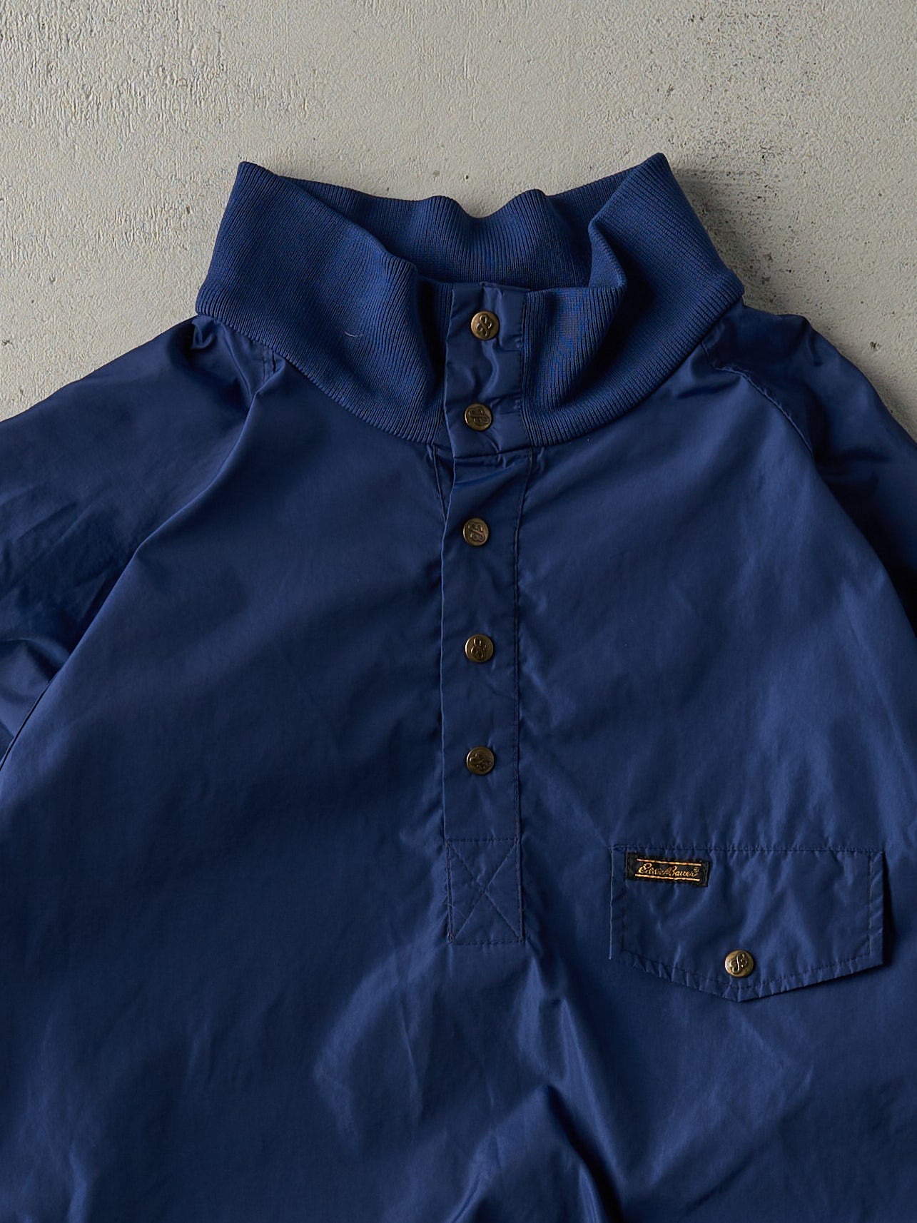 Vintage 80s Navy Eddie Bauer Quarter Button Nylon Bomber Jacket (M)
